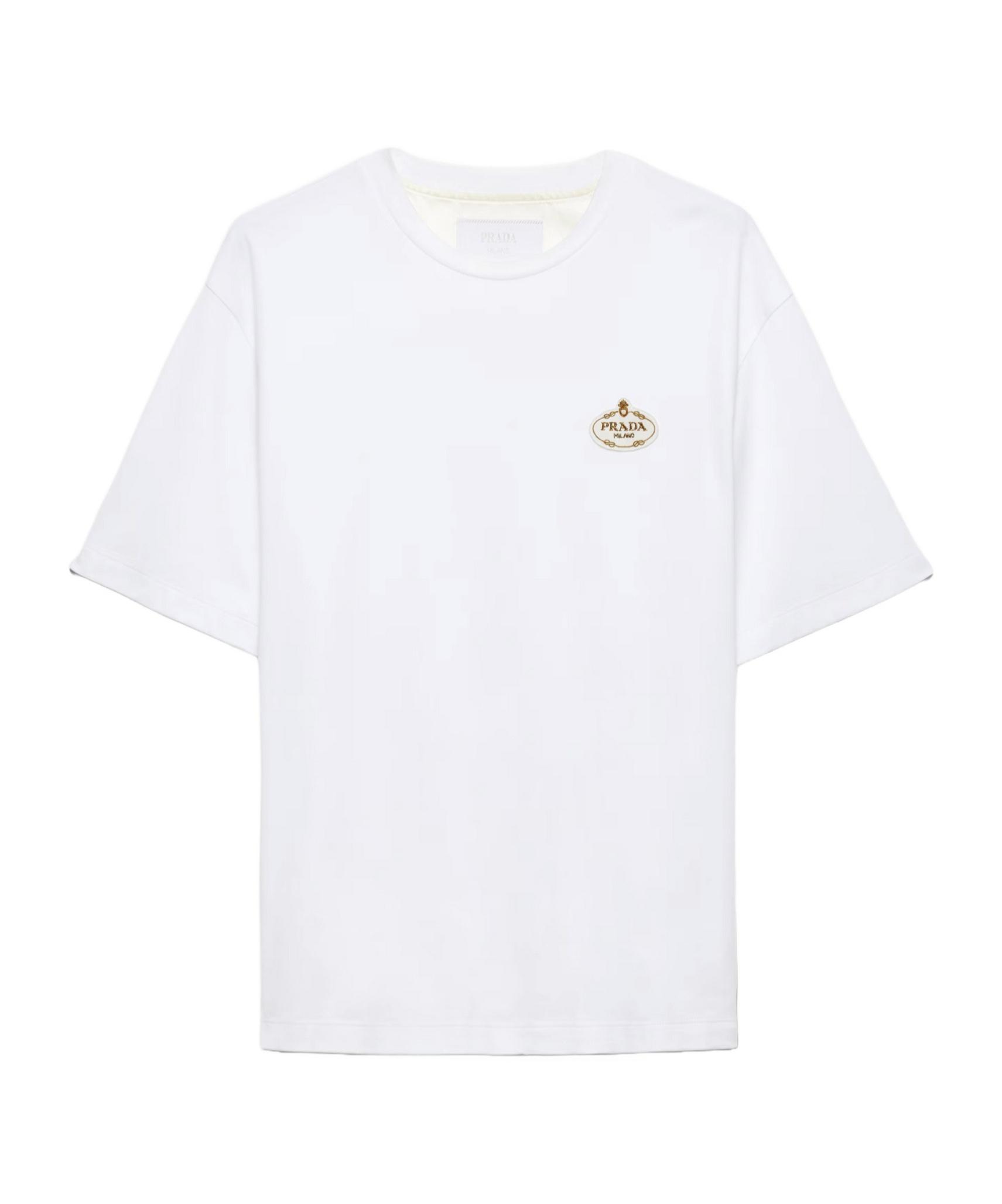 Tシャツ・カットソー PRADA Men T Shirts UCN624OOO10IV White White Stretch Cotton T-shirt With Logo | PRADA