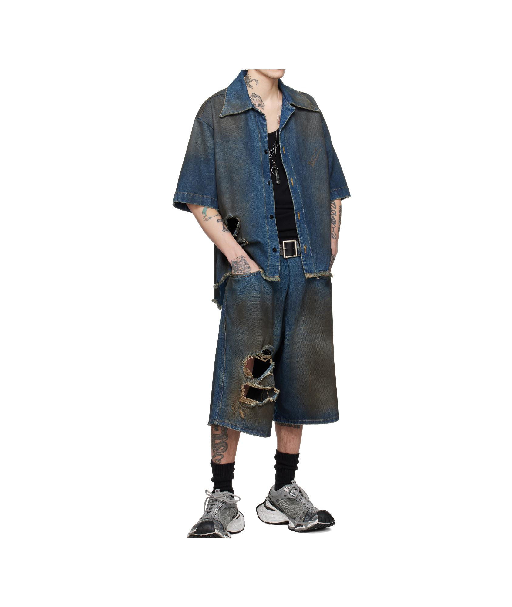 【関税込み】LU'U DAN ブルー Kriss Kross デニムショートパンツ LU'U DAN Blue Kriss Kross Denim Shorts LU'U DAN