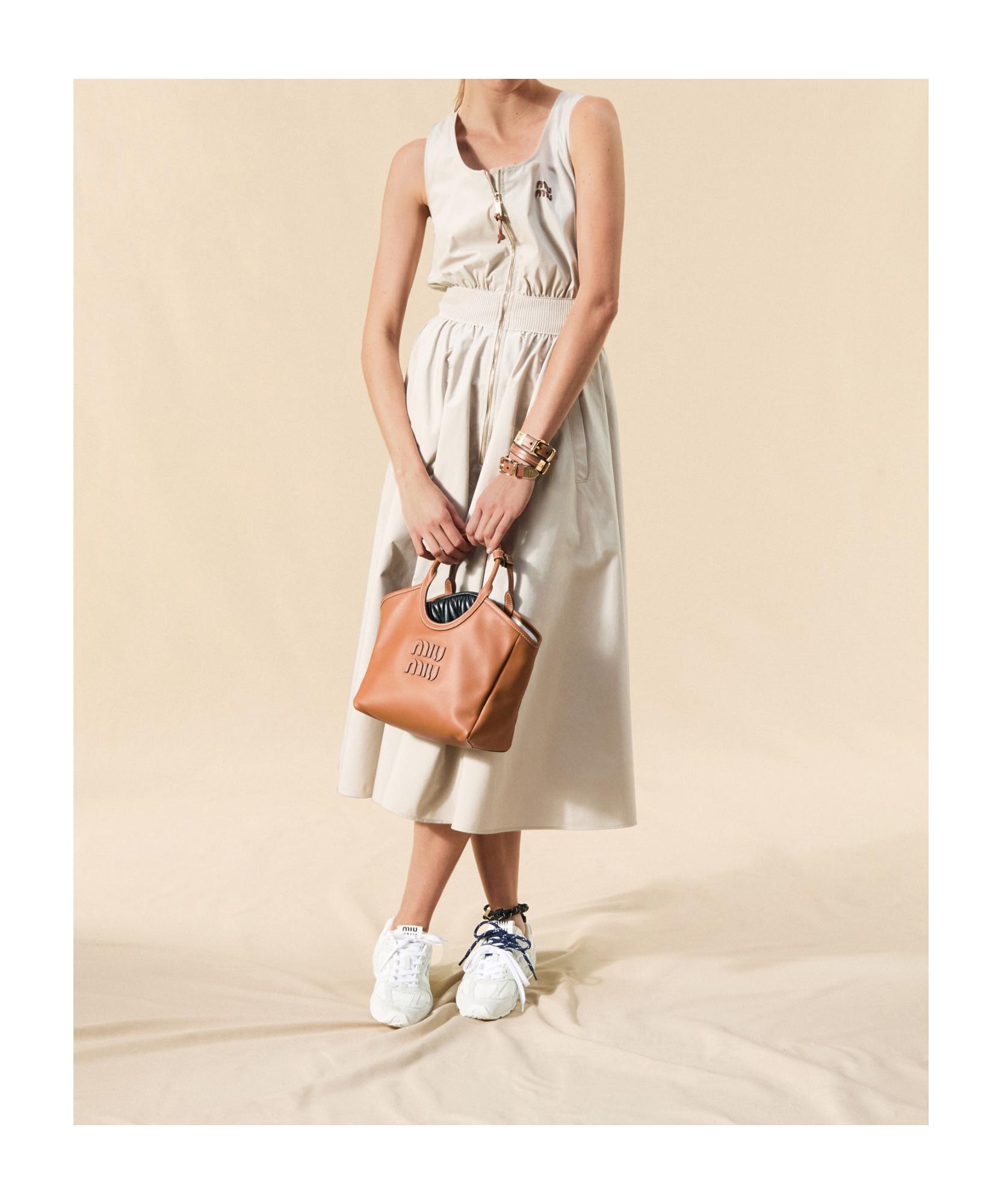 miu miu panama cotton dress in Natural Ladies dresses Size:s/m JumpSuits Vampire Diaries star Kat Leather lettering logo