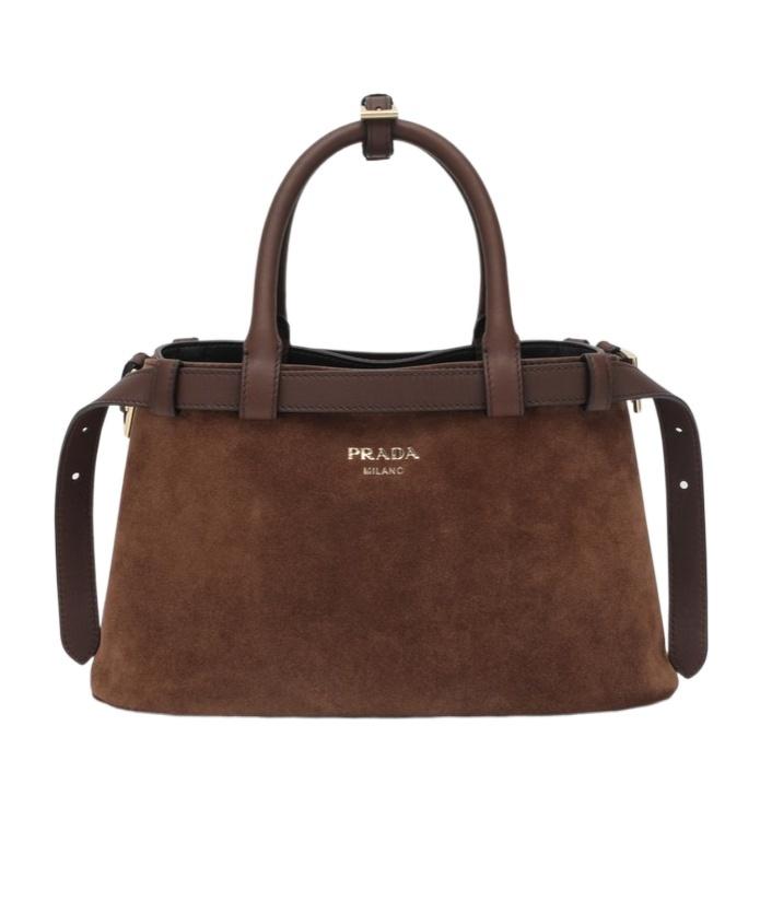 Prada Suede Buckle Handbag in Brown | Lyst