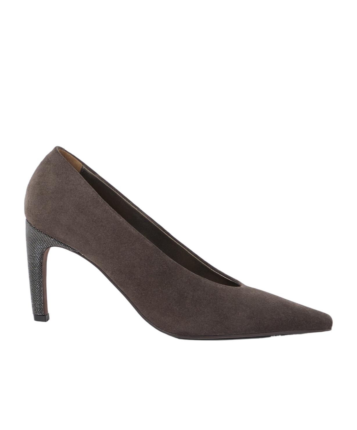 【送料&関税込】Brunello Cucinelli Suede City Heels With Pre Monili suede slingback pumps in brown - Brunello Cucinelli
