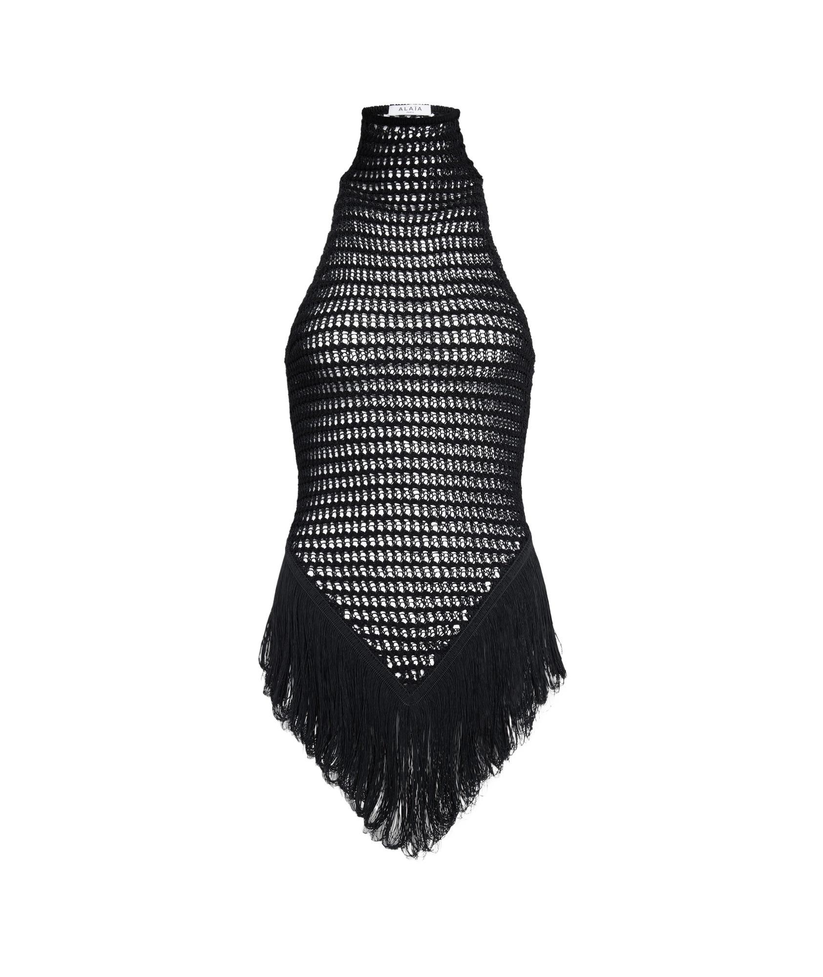 ALAIA フリルメッシュブラウス MA*RS】肩開きフリルスライダーブラウス - ブラック size-F