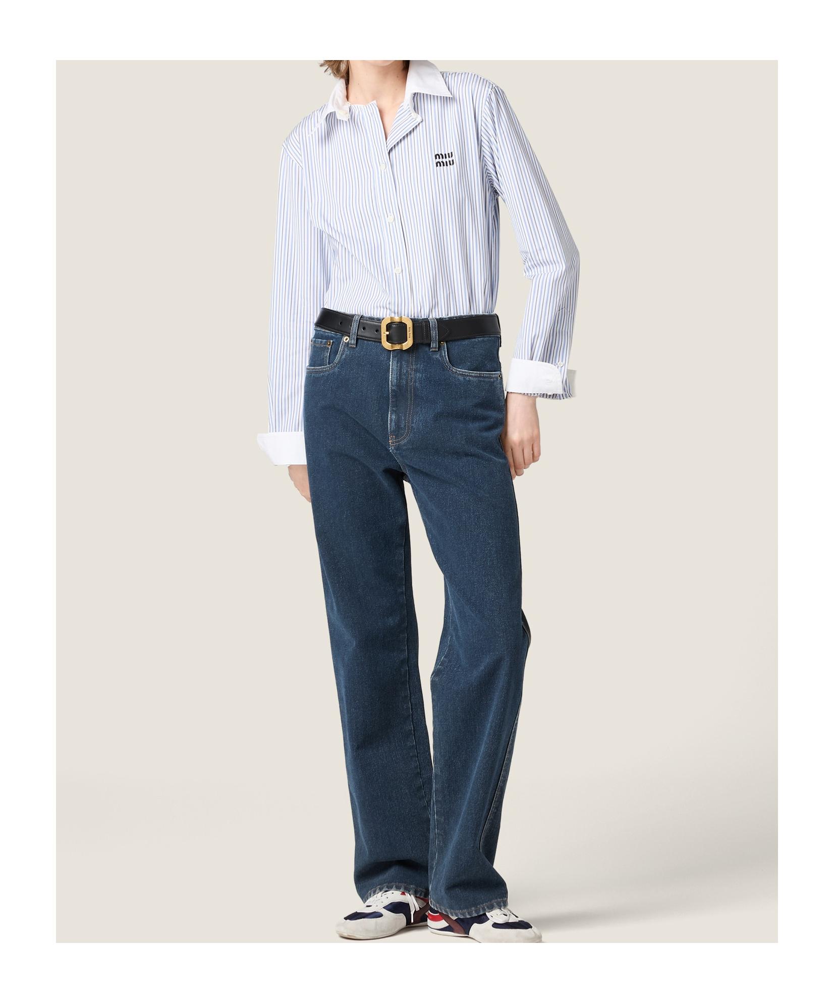 Miu Miu Striped Poplin Shirt in Blue | Lyst