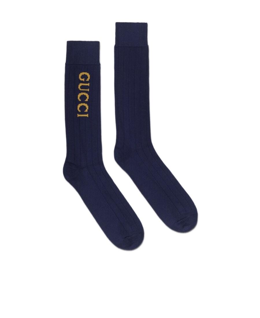 gucci dress socks GG Supreme Long Socks, Beige/Dark Brown, Women's, Medium Main fabric GUCCI Logo-Embroidered Ribbed Cotton-Blend Socks