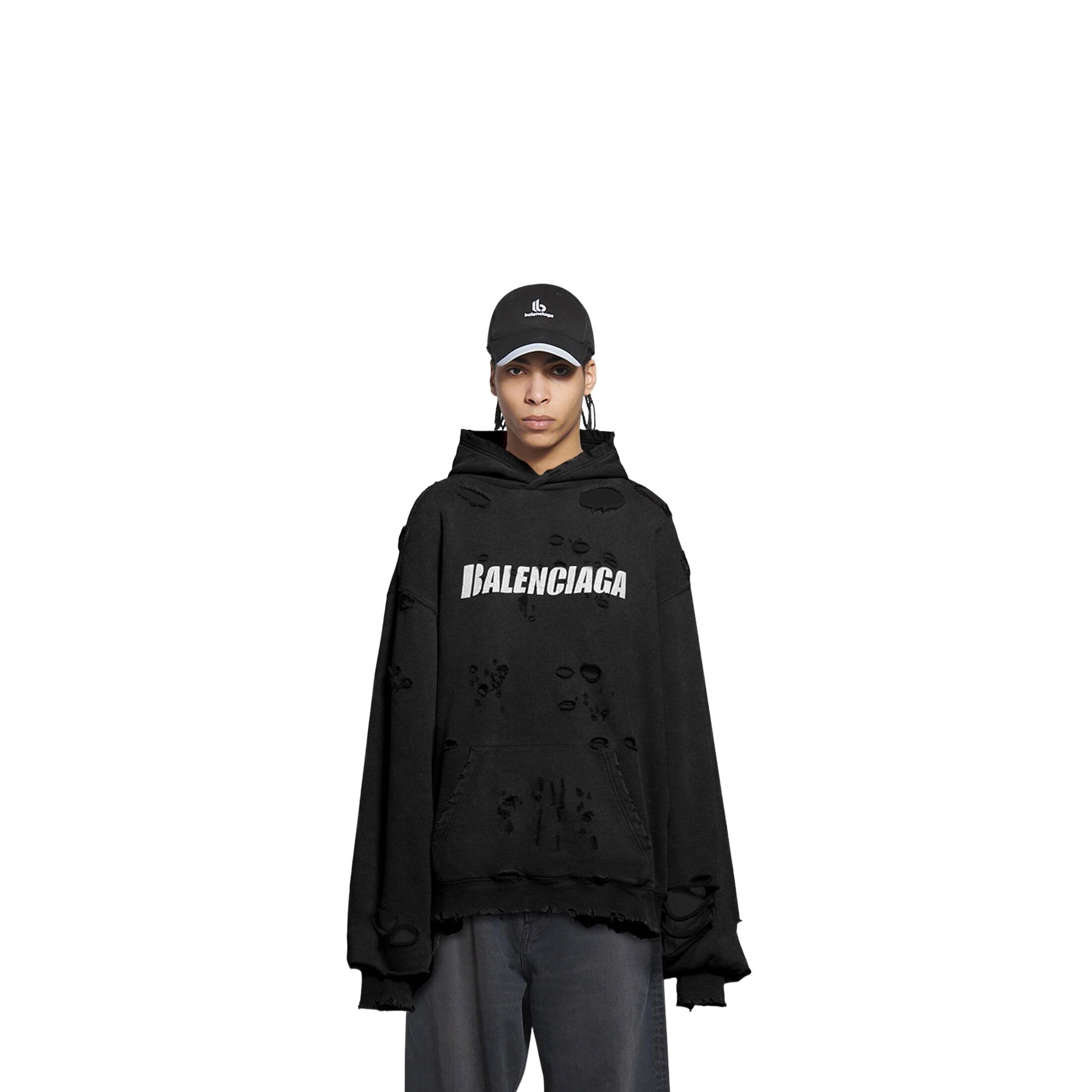Balenciaga Caps Destroyed Hoodie in Black for Men | Lyst