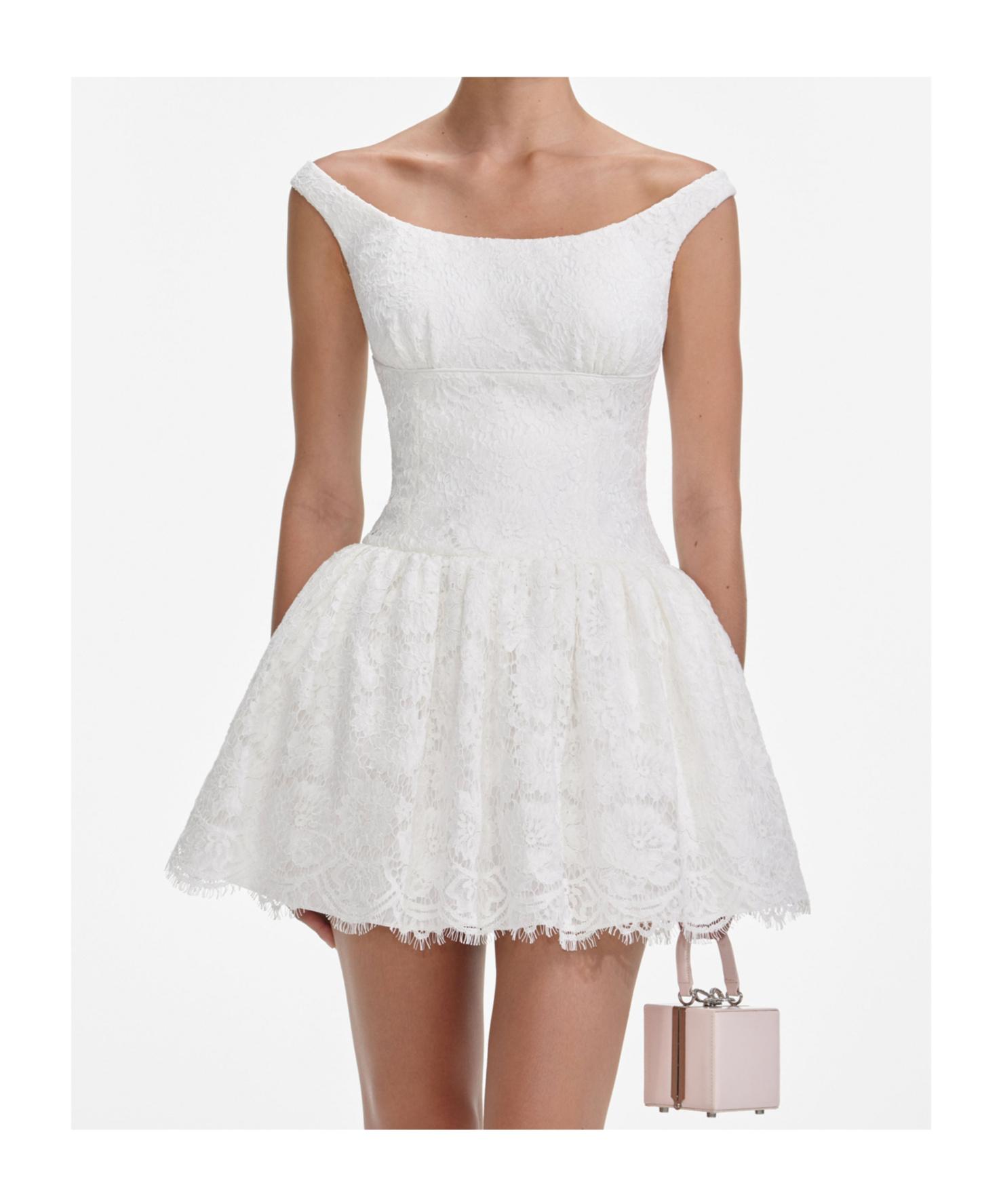 Self-Portrait Floral Lace Mini Dress in White | Lyst