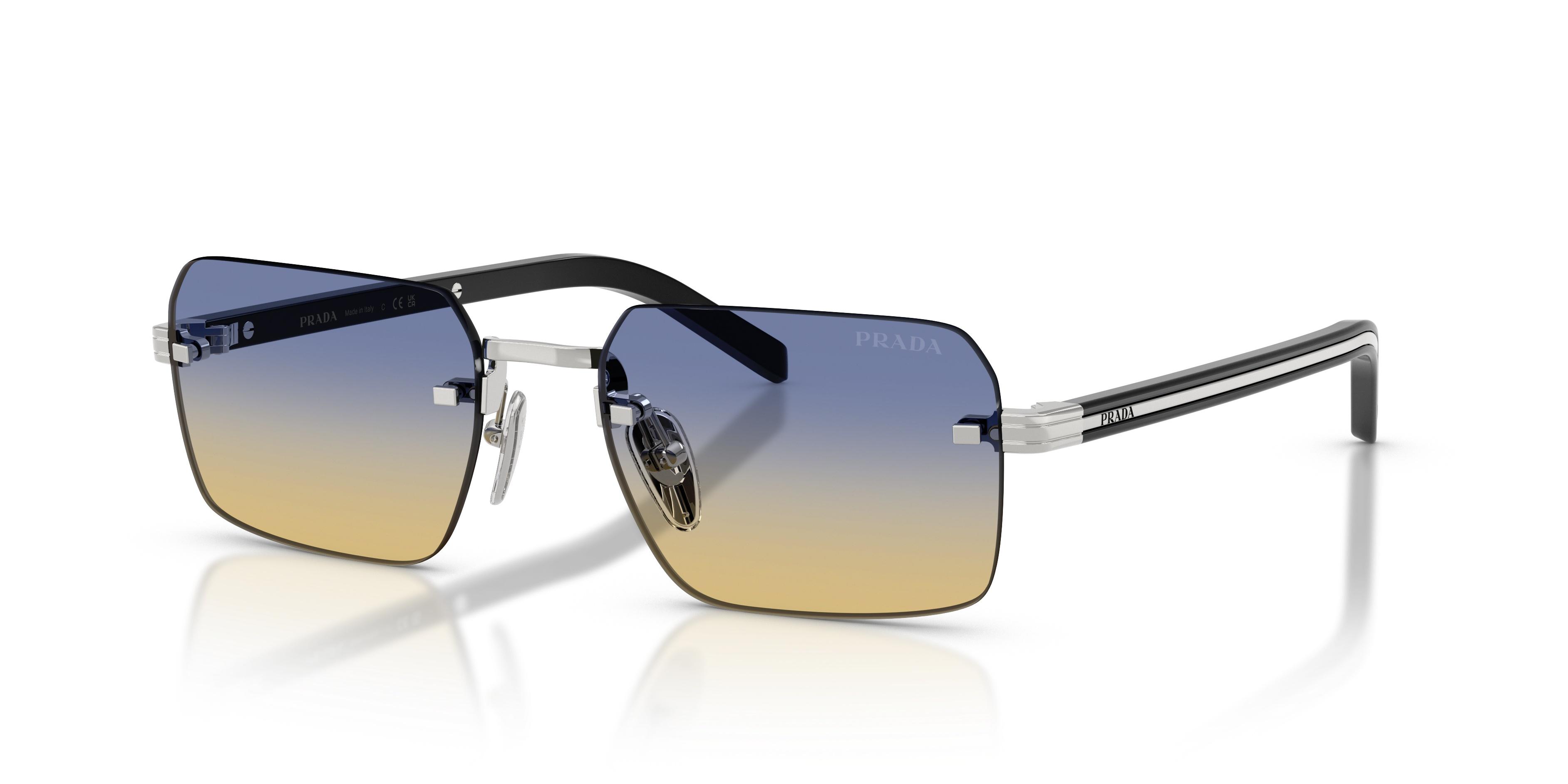 Prada Eyewear Rectangle Rimless Frame Sunglasses in Blue for Men