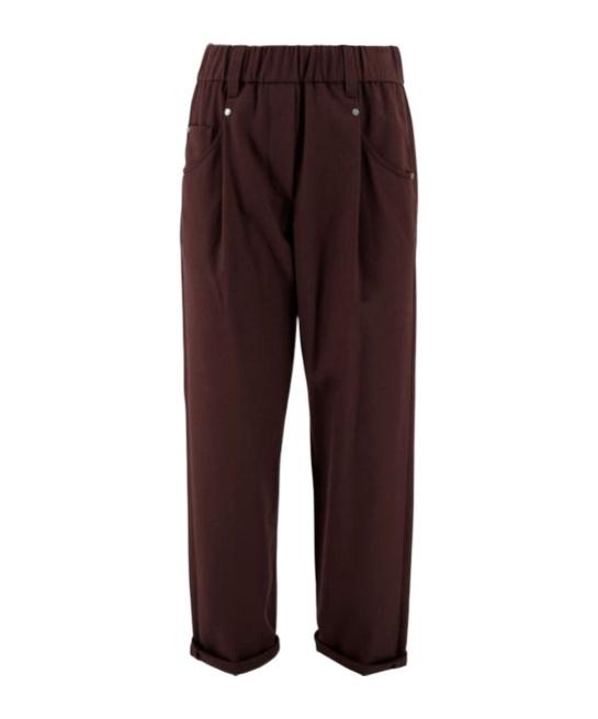 パンツ Brunello Cucinelli Chocolate Brown Trousers With Elasticated Brunello Cucinelli - Chocolate Denim Effect Pleated Wide Leg