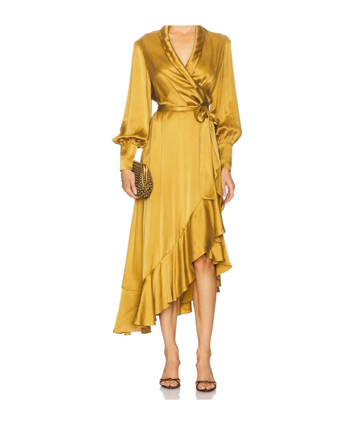knee length dresses for ladies Maggie Wrap Midi Dress Yellow Fade Floral - Women's Dresses