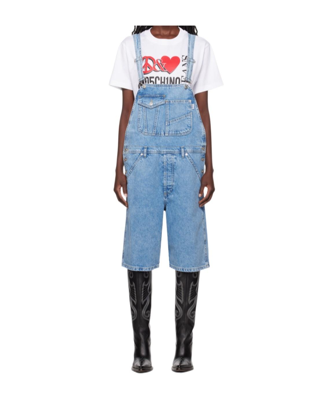 オールインワン・サロペット MOSCHINO Women Jumpsuits 04261125 BLUE Moschino Logo-Patch Denim Jumpsuit In Blue - 50% Off