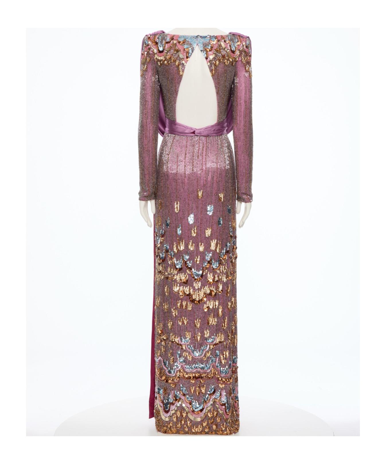 open lace back dress Gorgeous 2000s Valentino Roma Mauve Purple Silk Chiffon Dress w Sequin –  Shrimpton Couture main image 0