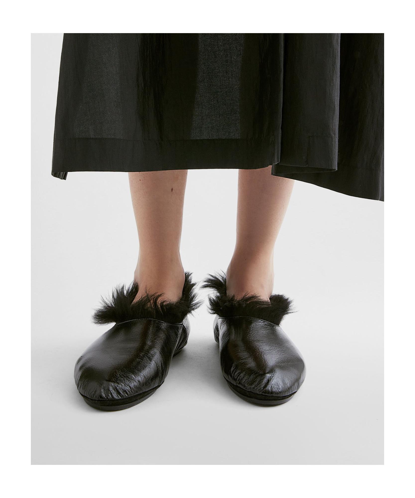 Jill Sander Black Sheepskin Sandals. Black Deerskin Slippers by Jil Sander on Sale main image 3