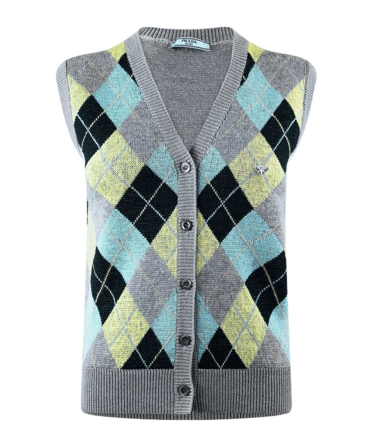 PRADA - check knit cardigan - 水色 PRADA - check knit cardigan - 水色 PRADA - check knit cardigan