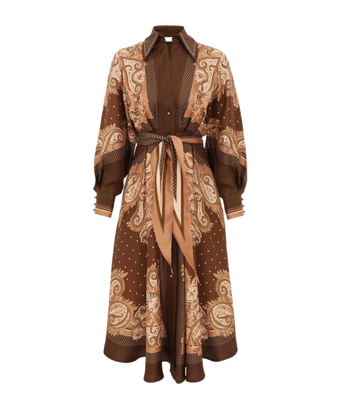 chinese dress ladies Berylove Women Camel A Line Wedding Guest Dress V Neck Long Sleeves Formal Dress with Belt, Camel / S main image 1