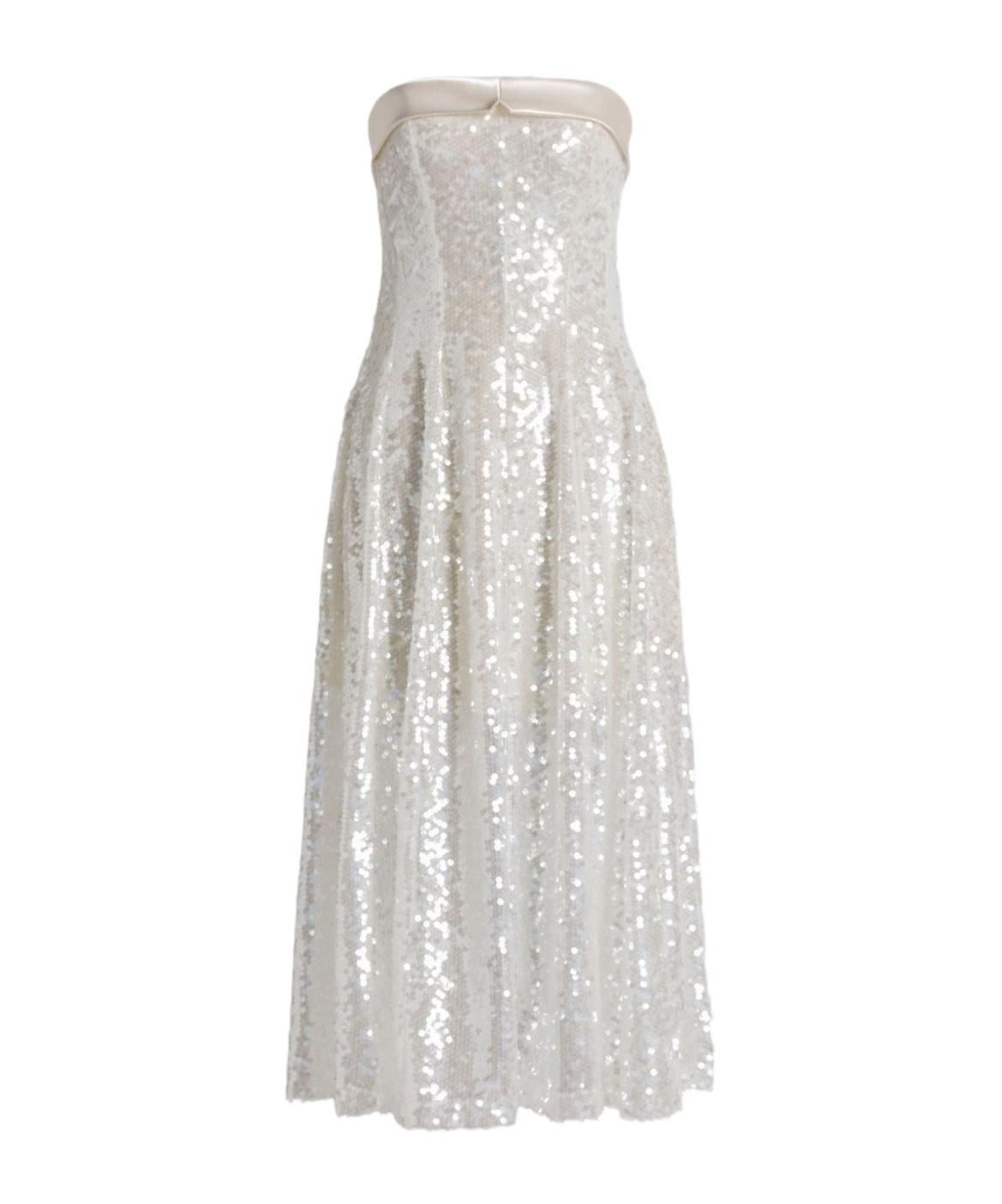 White Sequin Tube Dress Lainey White Satin Sequin Pearls Beaded Maxi Dress