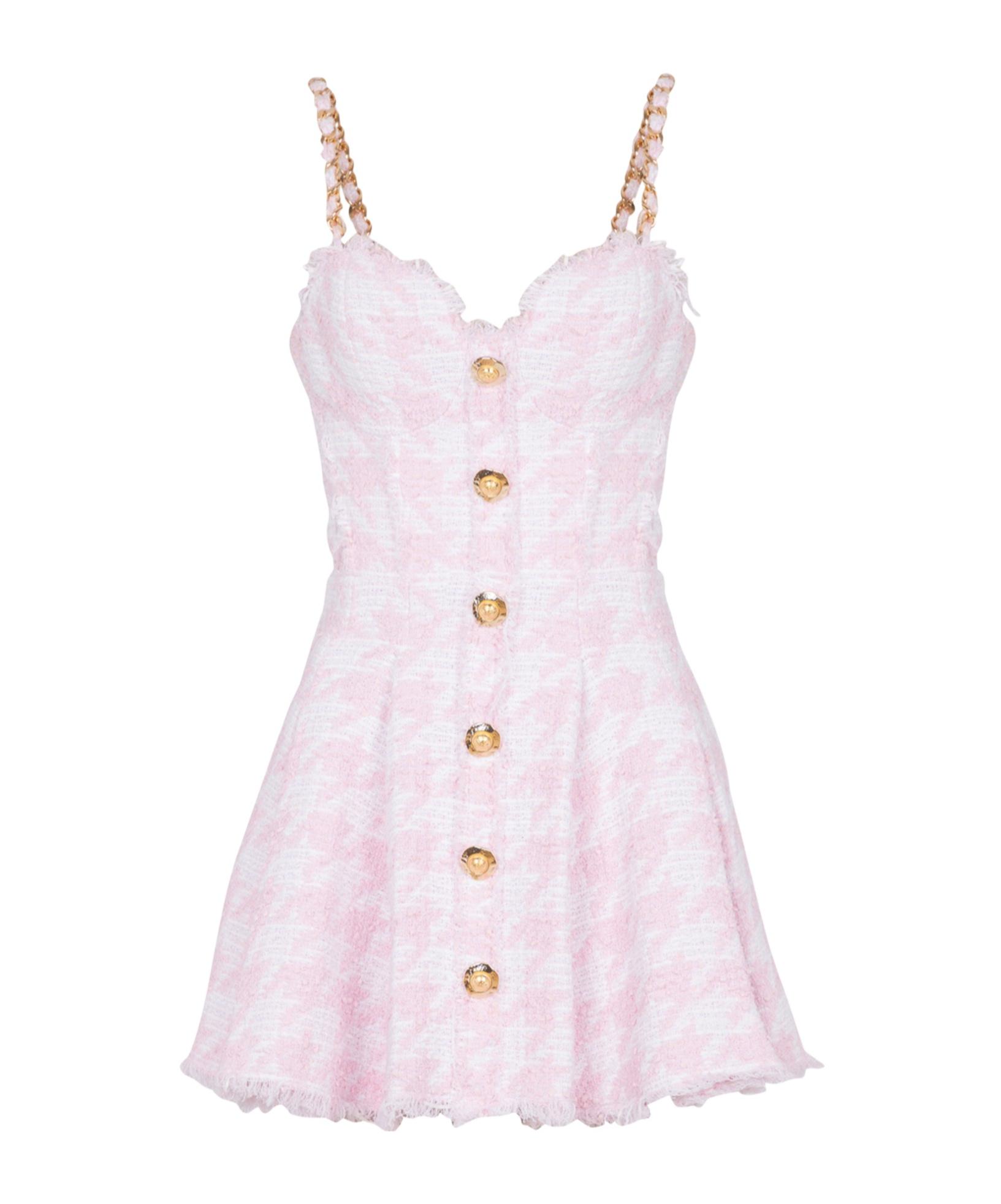Balmain Tweed Houndstooth Mini Dress in Pink | Lyst