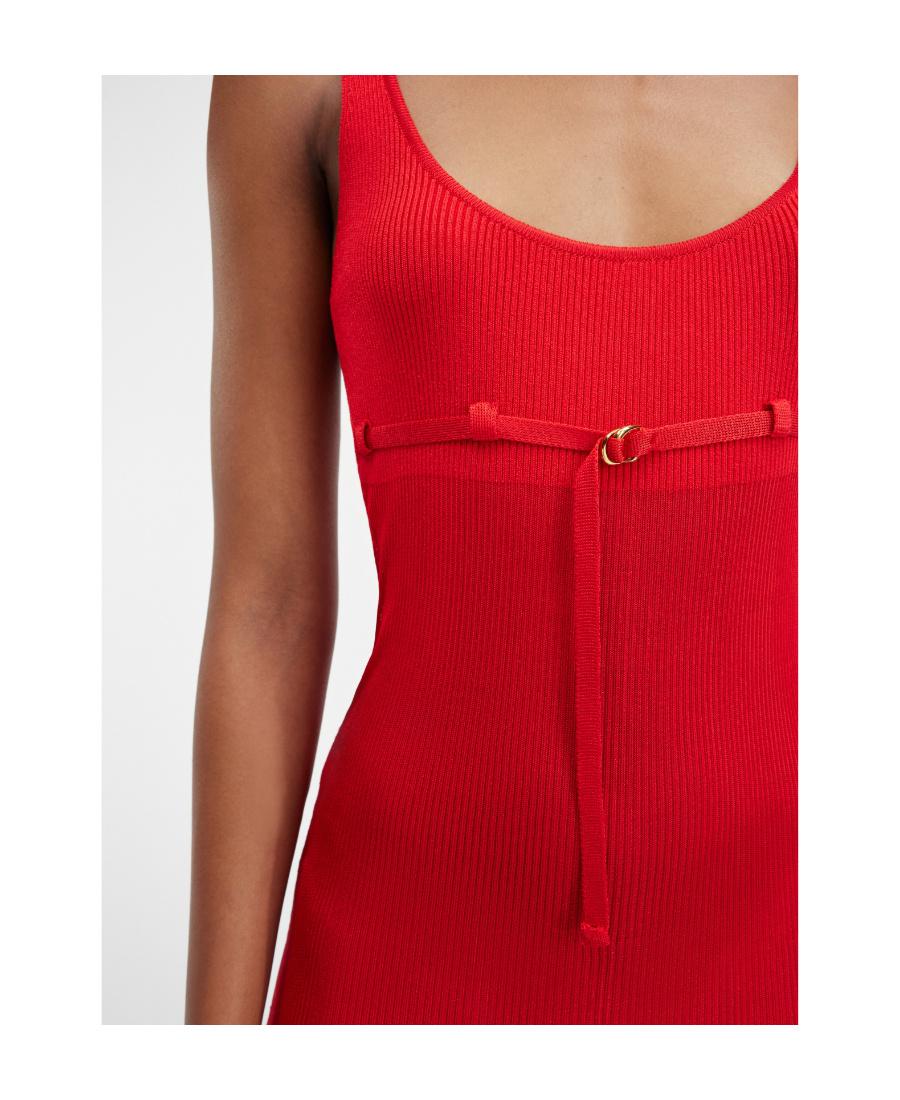 Jacquemus Belted Long Knit Dress in Red | Lyst