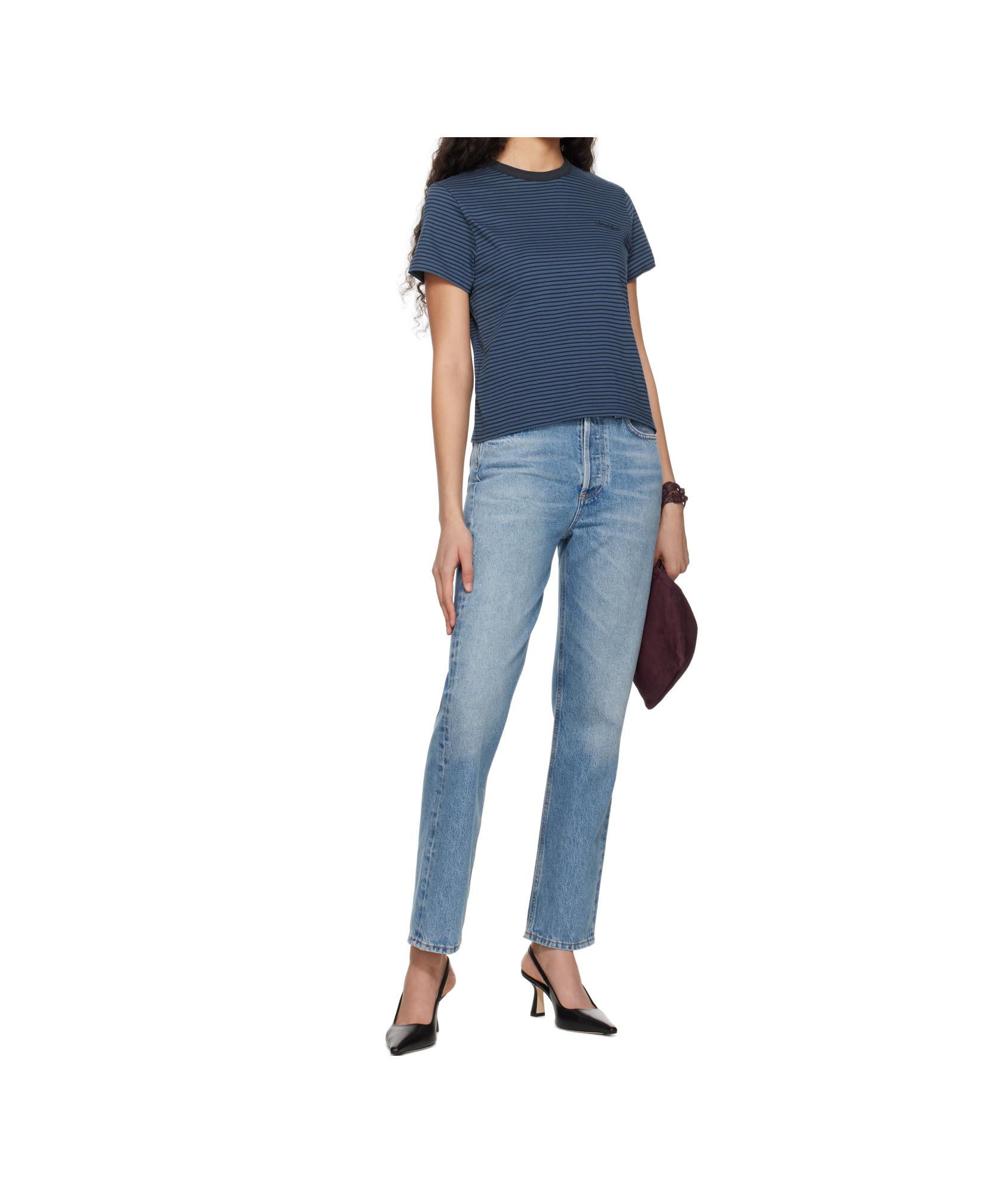 DUNST FOR WOMEN ■ ESSENTIAL STRIPE LOGO T-SHIRT Dunst Blue & Navy Essential Stripe Logo T-shirt Dunst