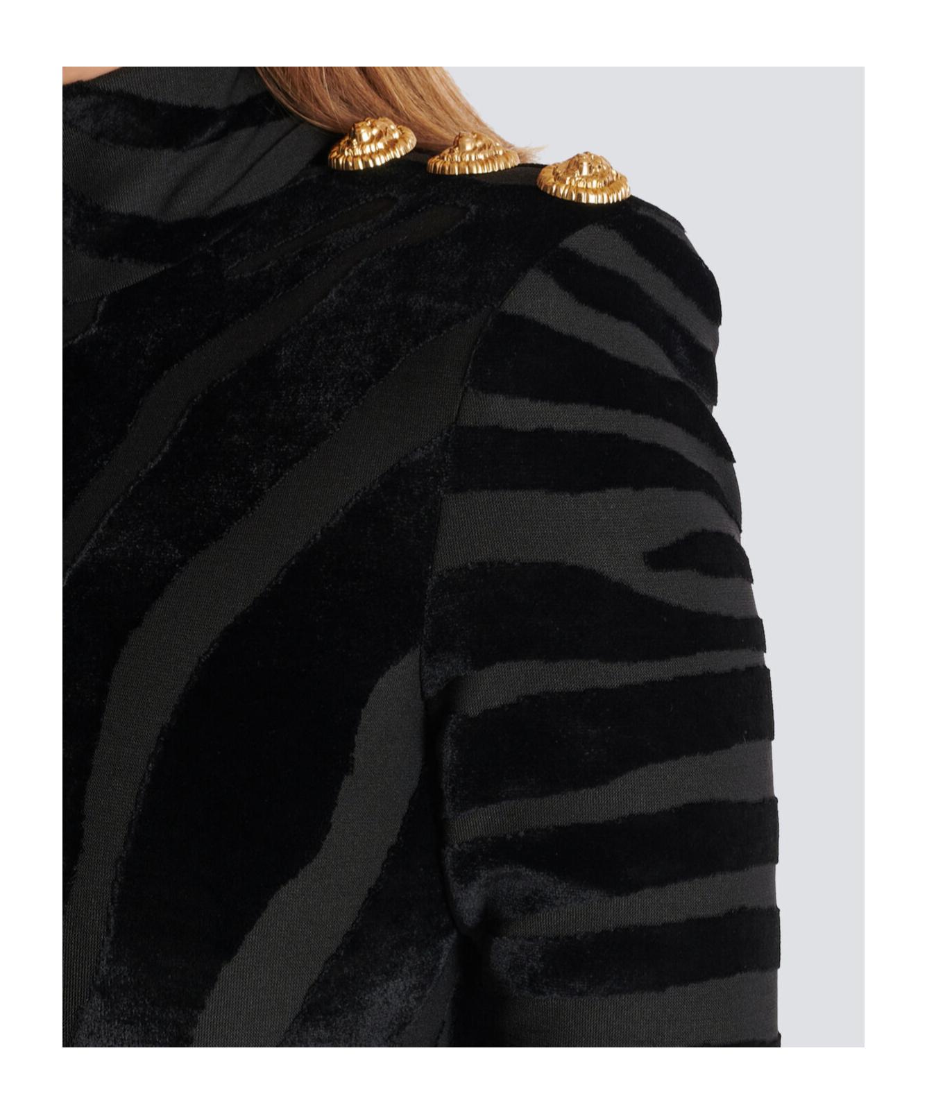 Balmain Velvet Zebra Print Mini Dress in Black | Lyst