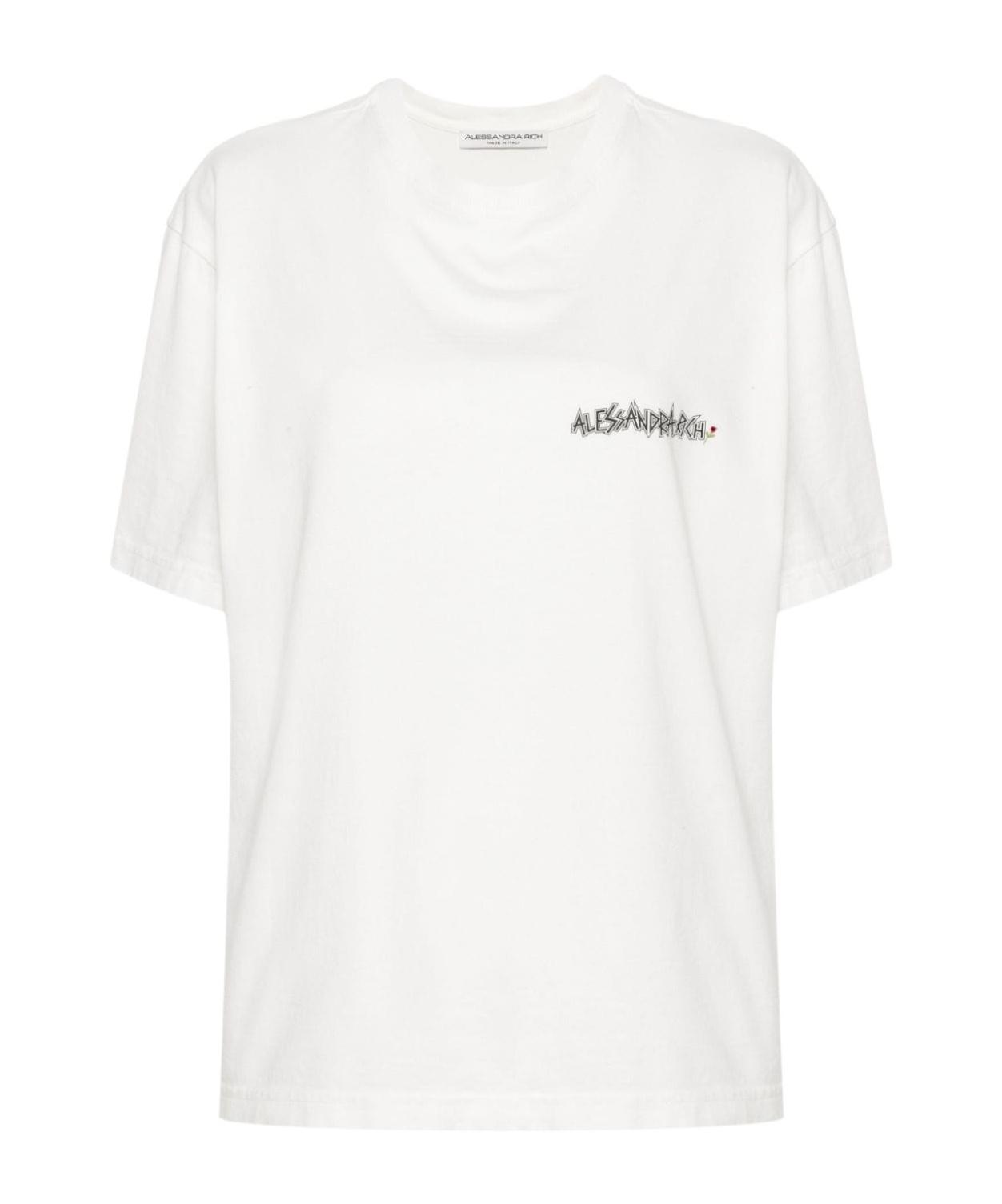Tシャツ・カットソー ALESSANDRA RICH SS25 Ruffle t-shirt (FABX4045K4514 0001) Alessandra Rich crystal-embellished graphic-print T-shirt