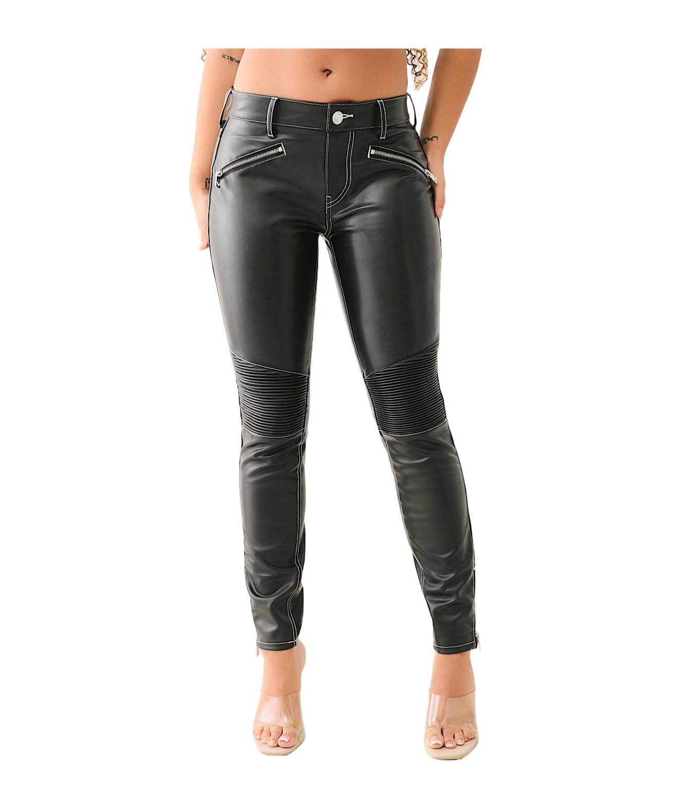 TRUE RELIGION Jennie Faux Leather Moto Curvy Skinny Pant in Black