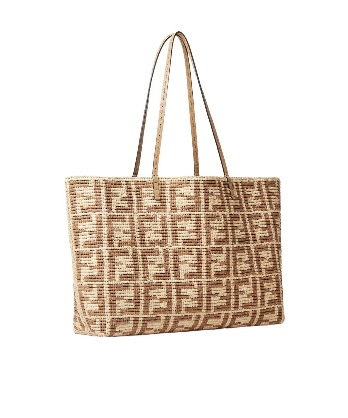【関税＆送料込み】Fendi Roll Large Canvas Shopper With Ff Fendi Large Roll Ff Crochet Tote Bag in Natural | Lyst