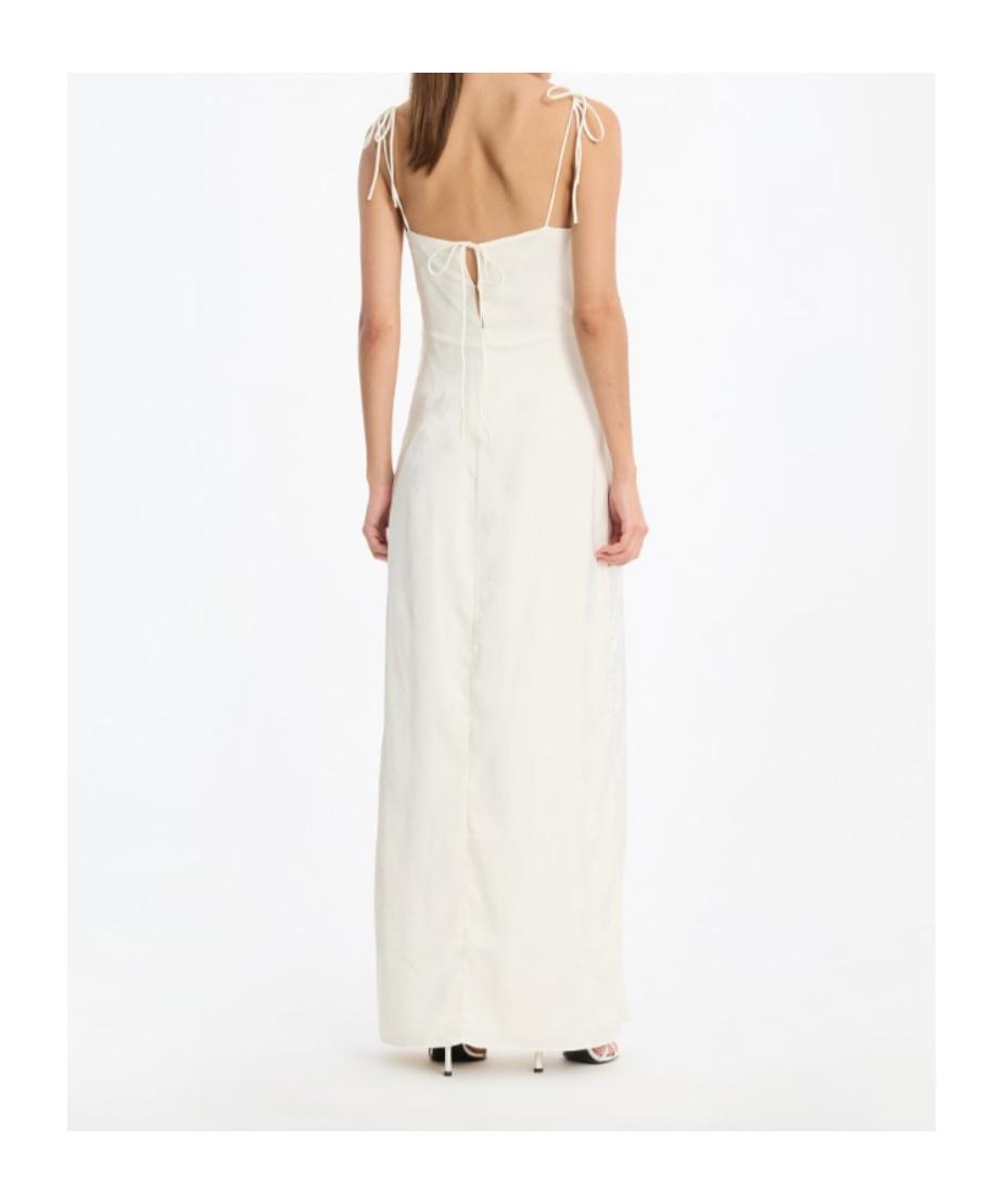 asymmetric multi strap ruffle detail maxi dress in white Moonlit Moment Ruffle Trim Lace-Up Back Maxi Dress White main image 0