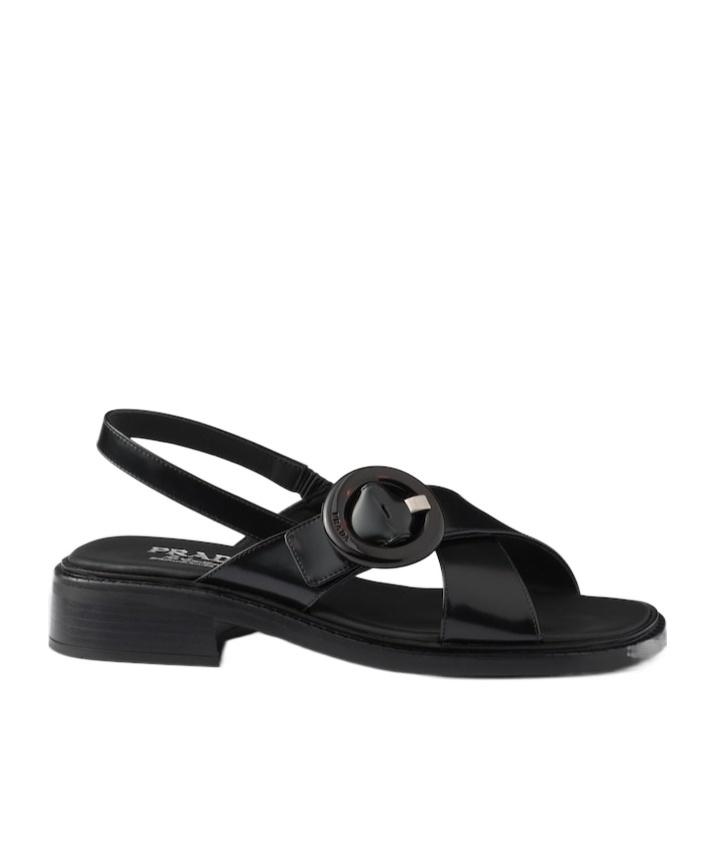 Prada Logo-Printed Slingback Sandals in Black | Lyst