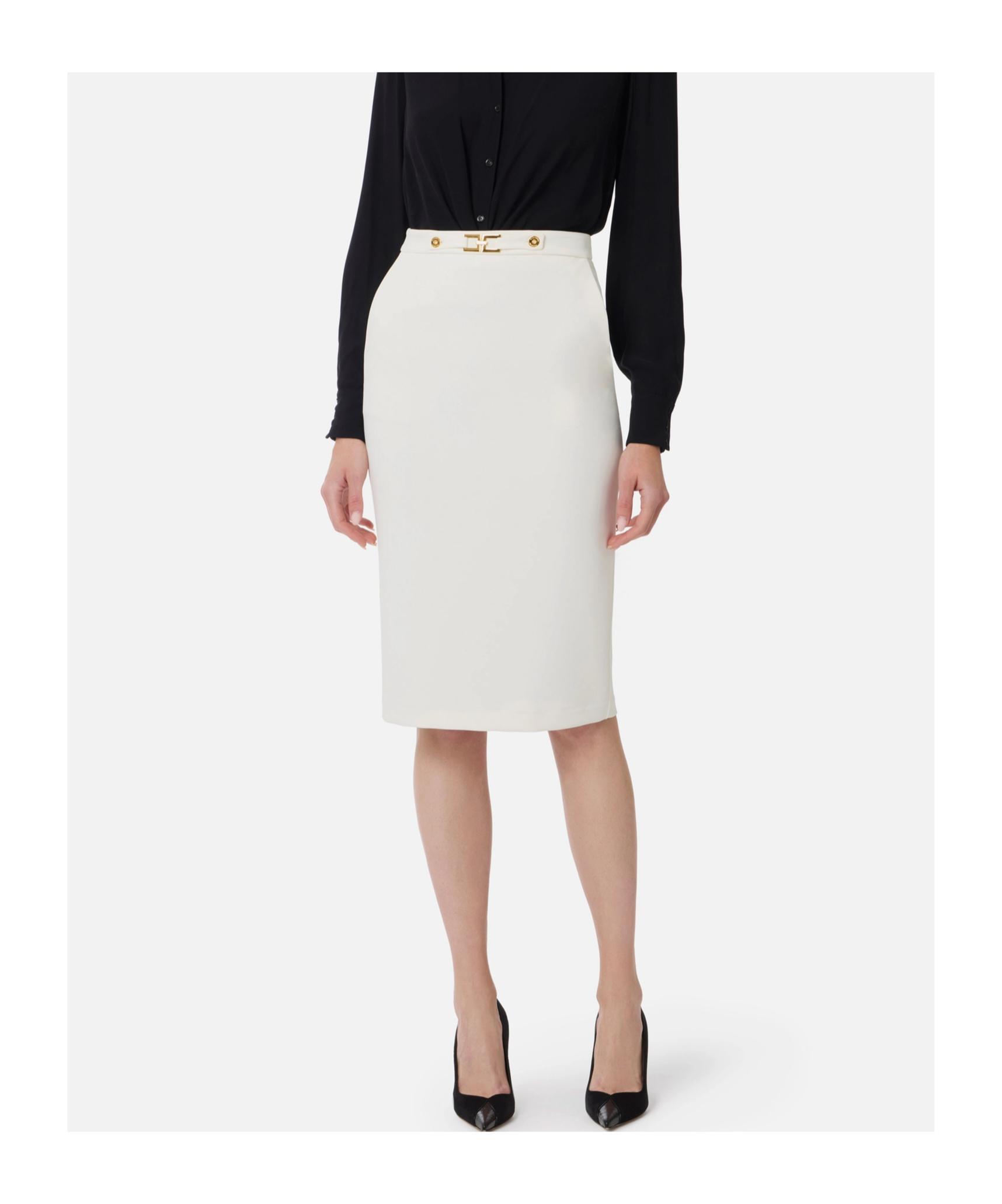 スカート ELISABETTA FRANCHI Woman Skirt Ivory GO101 360 White Elisabetta Franchi midi skirt with scarf