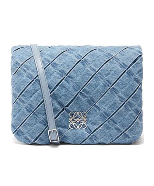 LOEWE セール★ GOYA PUFFER PLEATED BAG★BLUE Loewe - Goya Pleated Light Blue Washed Denim Shoulder Bag