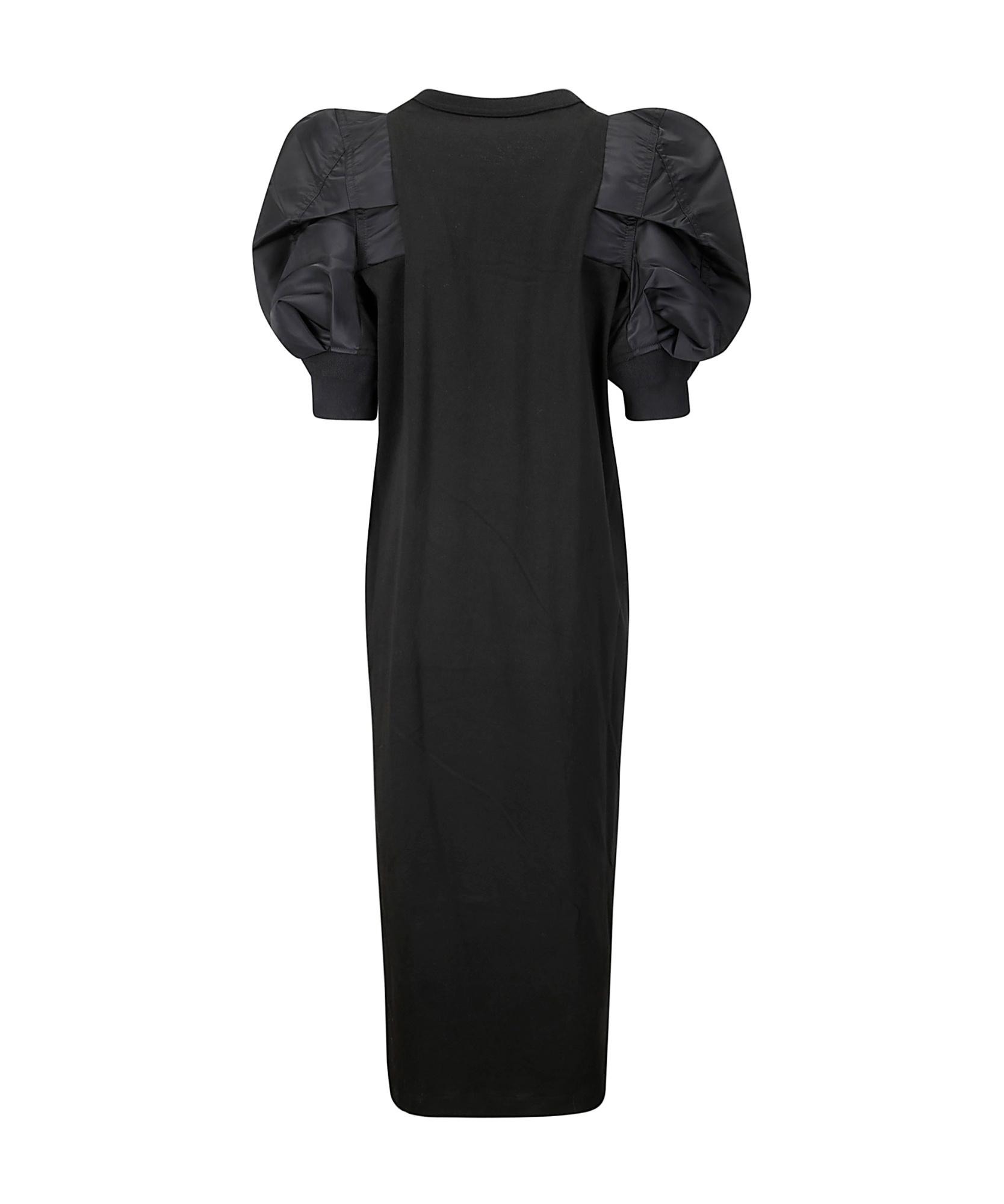 Sacai Puff-Sleeved Twill Jersey Dress in Black | Lyst