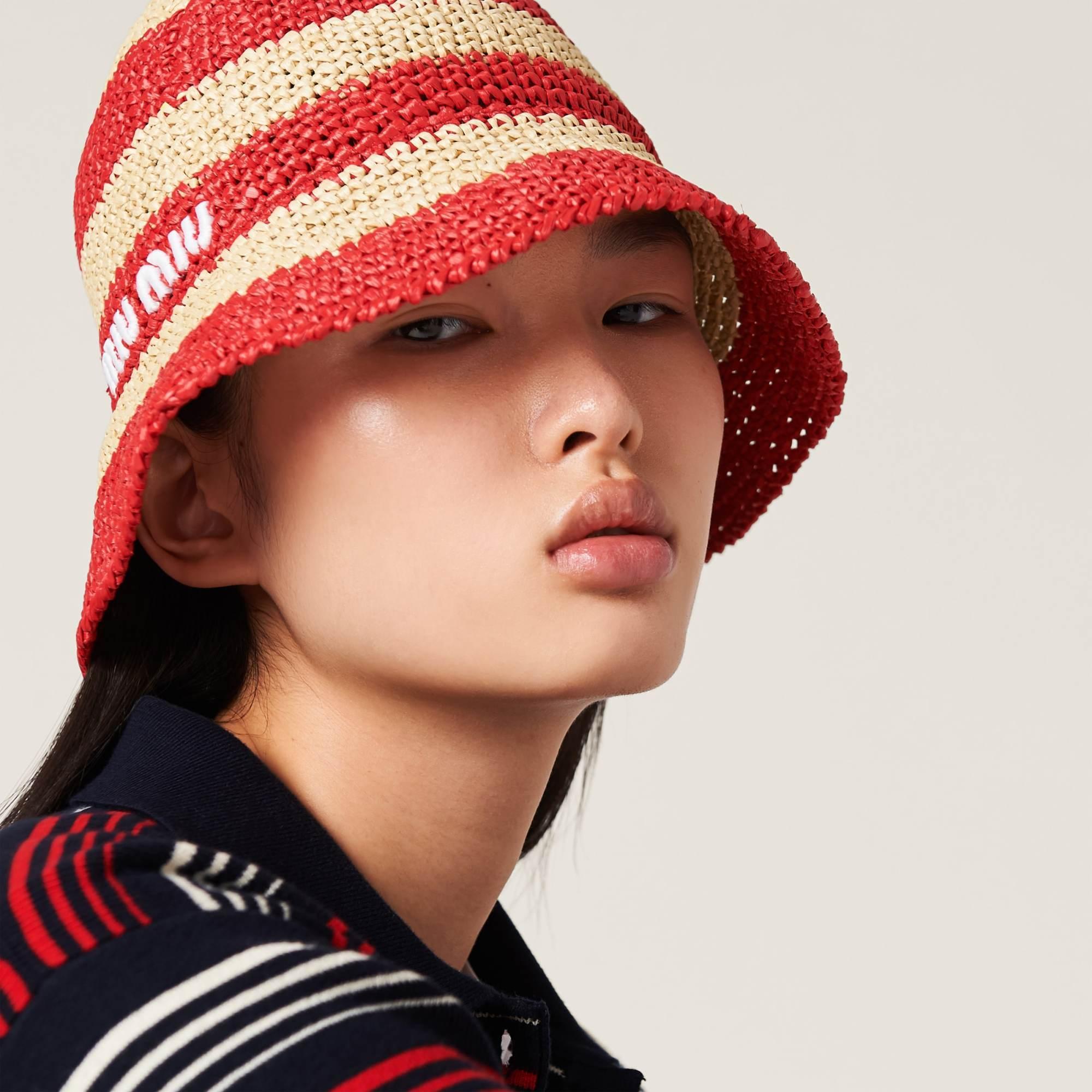 Miu Miu Viscose Raffia Hat in Red | Lyst display picture 1