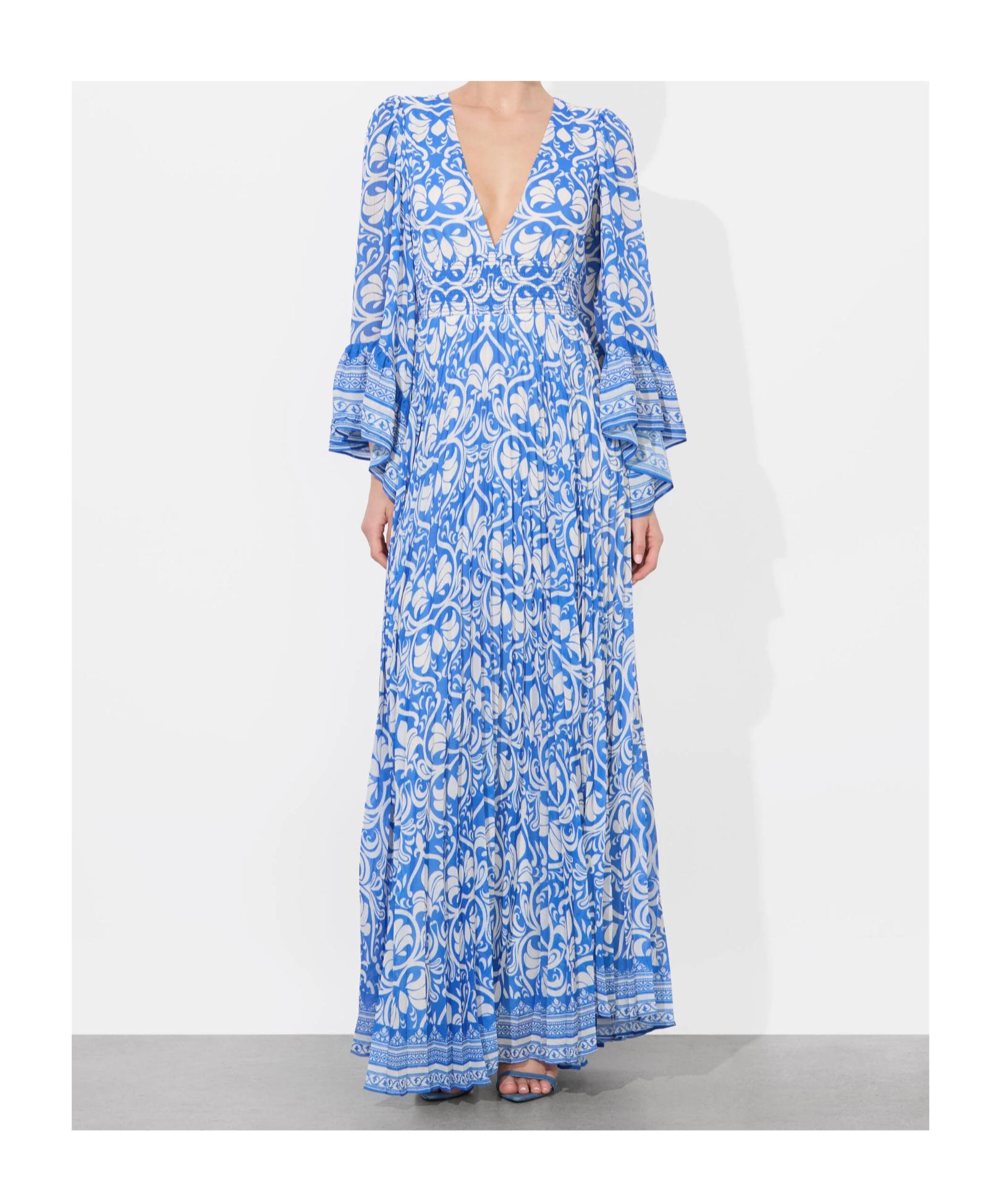 Alice + Olivia Selene Pleated Maxi Dress in Blue | Lyst