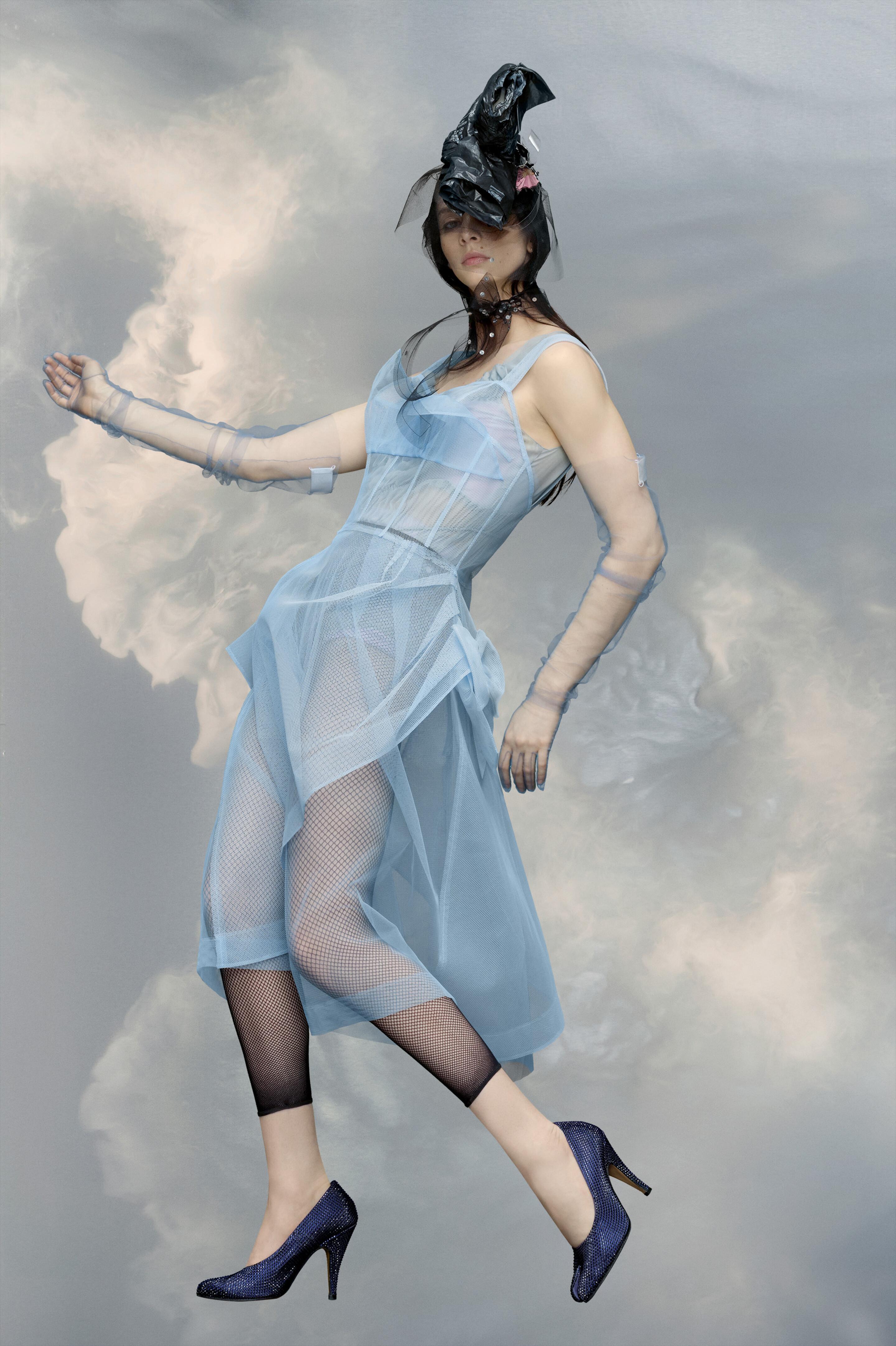 Maison Margiela Tulle Midi Dress in Blue | Lyst