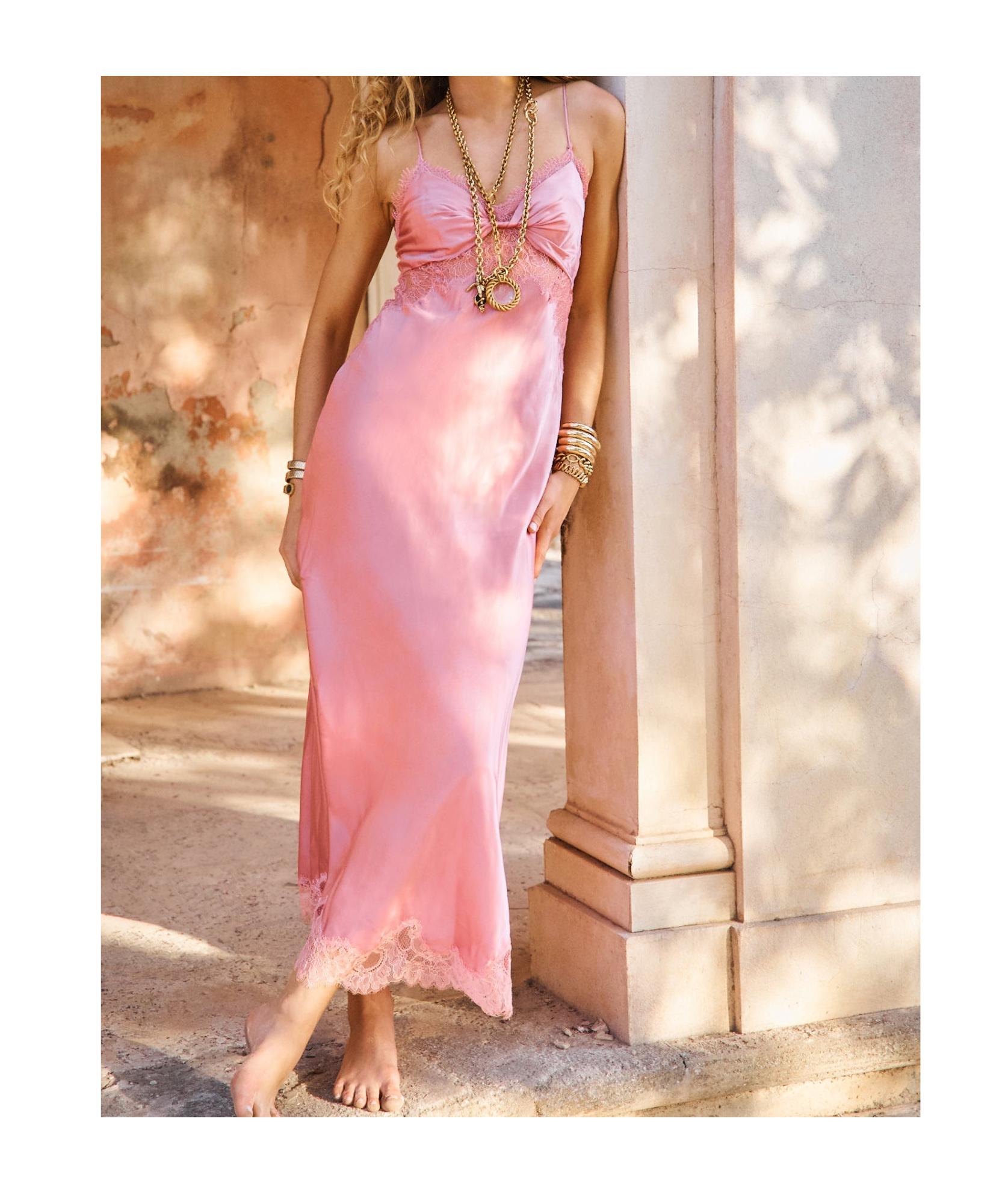 LoveShackFancy Orianna Lace-Trimmed Slip Maxi Dress in Pink | Lyst
