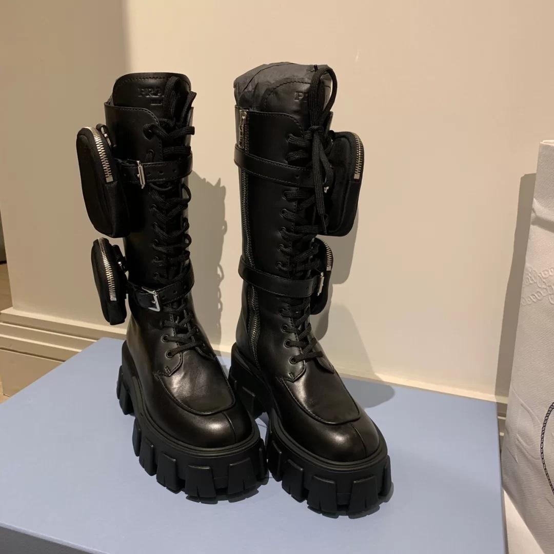 [PRADA]★Monolith Pouch Boots★Black Prada Monolith 55mm Pouch Tall Boots Black Leather