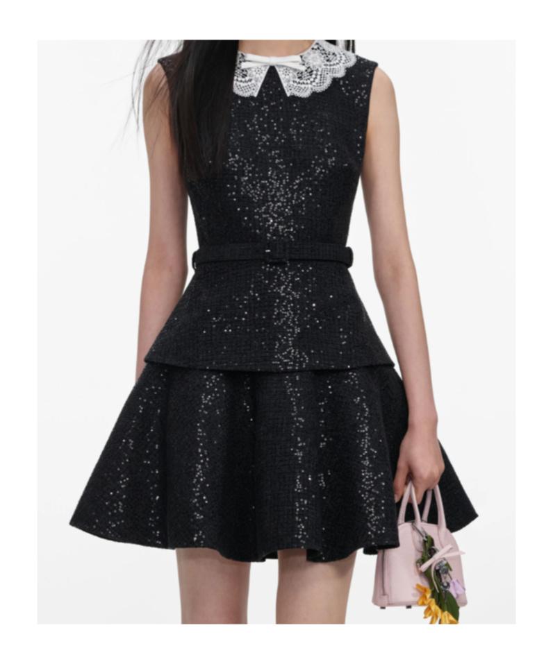 adrianna papell black one shoulder dress Black Sequin Boucle Mini Dress – self-portrait-US main image 0