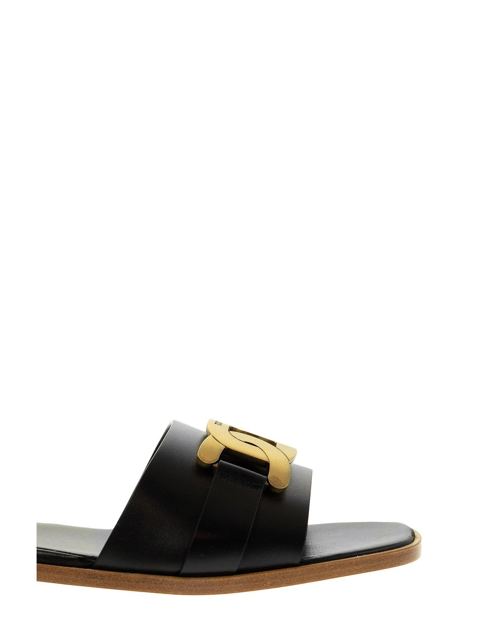 【関税&送料込】Tod'S Tod S Smooth Leather Flat Sandals Tod's Women's fashion slip-on flat slide sandals black
