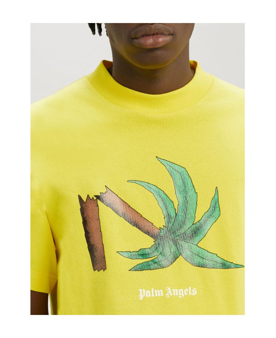 【PALM ANGELS】Broken Farm Tree Short Sleeve T-shirt Palm Angels Broken Palm Print T-Shirt in Yellow for Men | Lyst