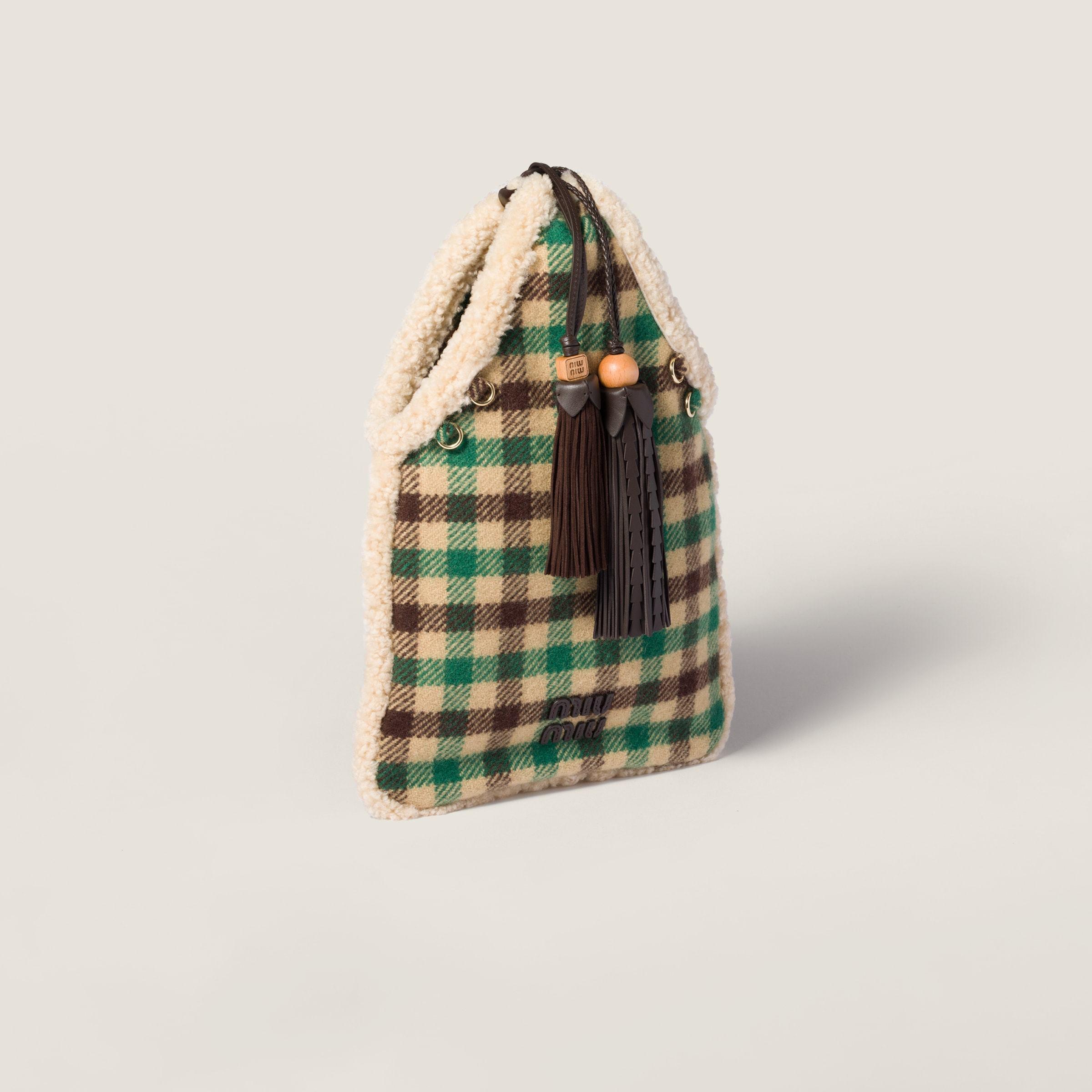 Miu Miu Gingham And Shearling Handbag in Green | Lyst