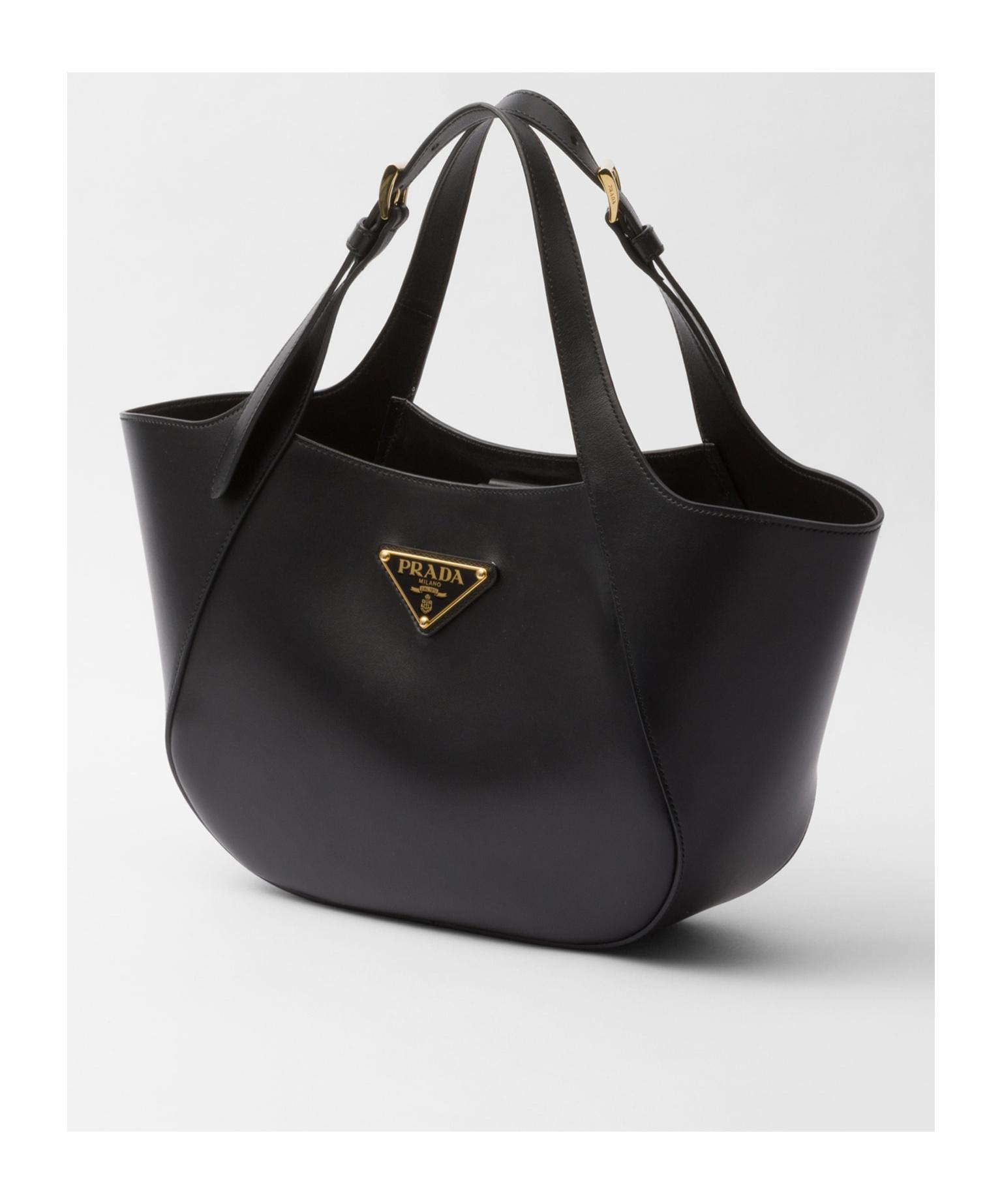 Prada Medium Leather Tote Bag in Black | Lyst