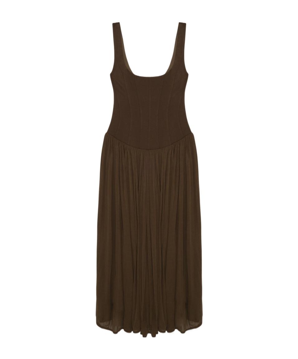 jonathan simkhai brown dress Jazz Pintuck Midi Dress - Chocolate Brown