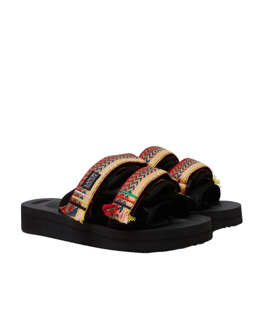 Lanvin Woven Fringed Logo Patch Slides in Black for Men | Lyst display picture 1