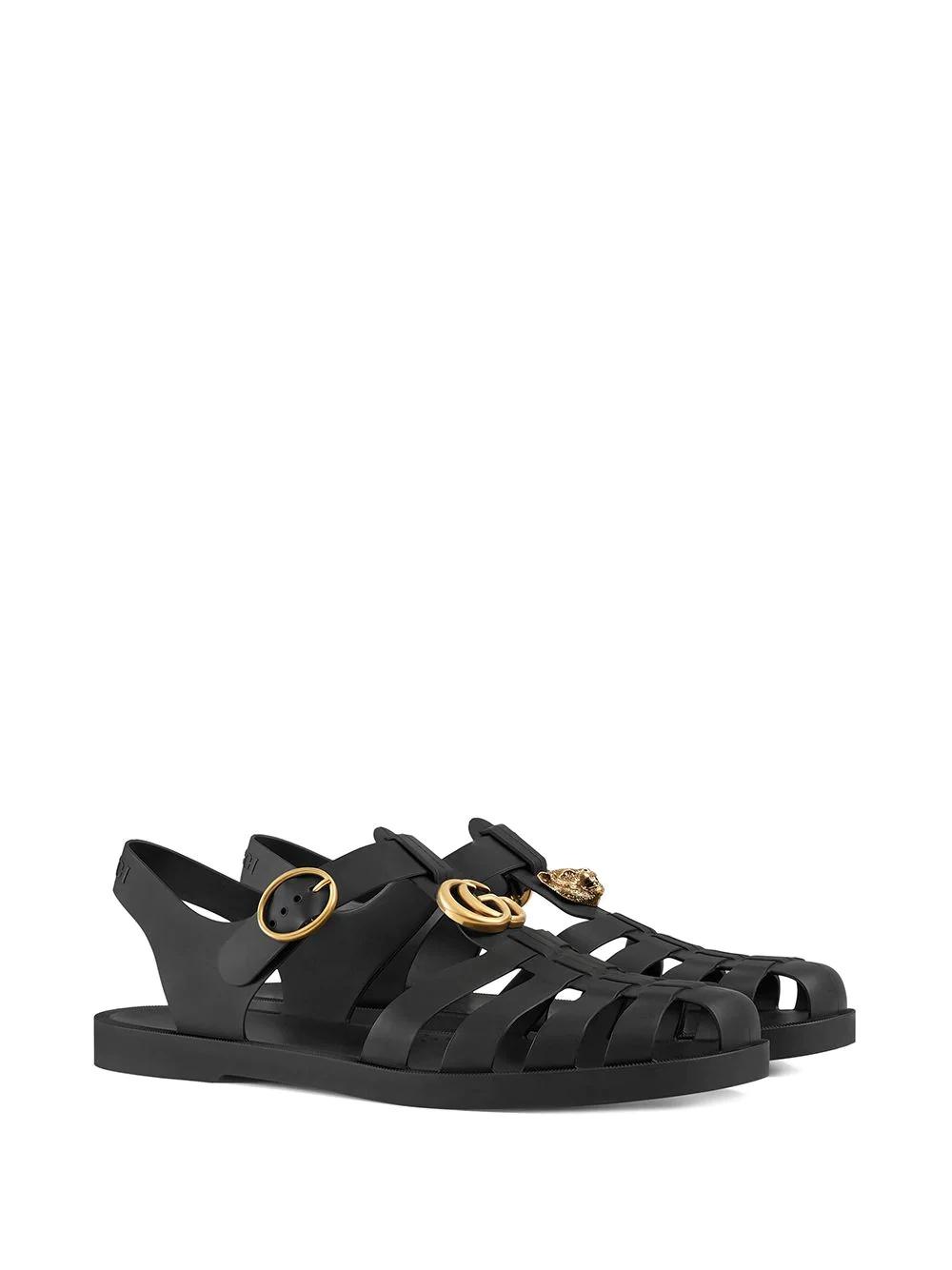 Gucci Gg Logo Plaque Buckle Straps Sandals in Black for Men