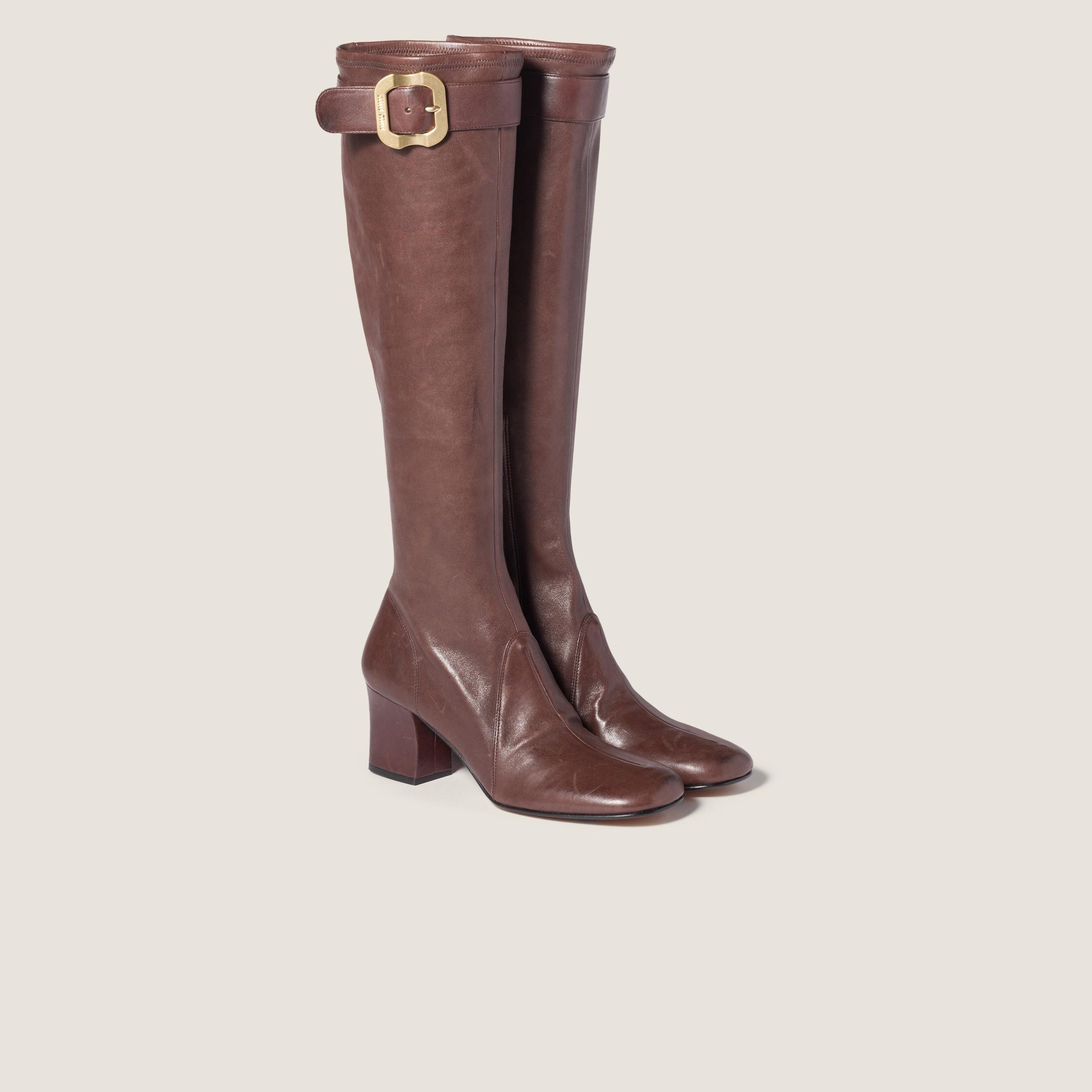 Miu Miu Block-Heeled Boots in Brown | Lyst