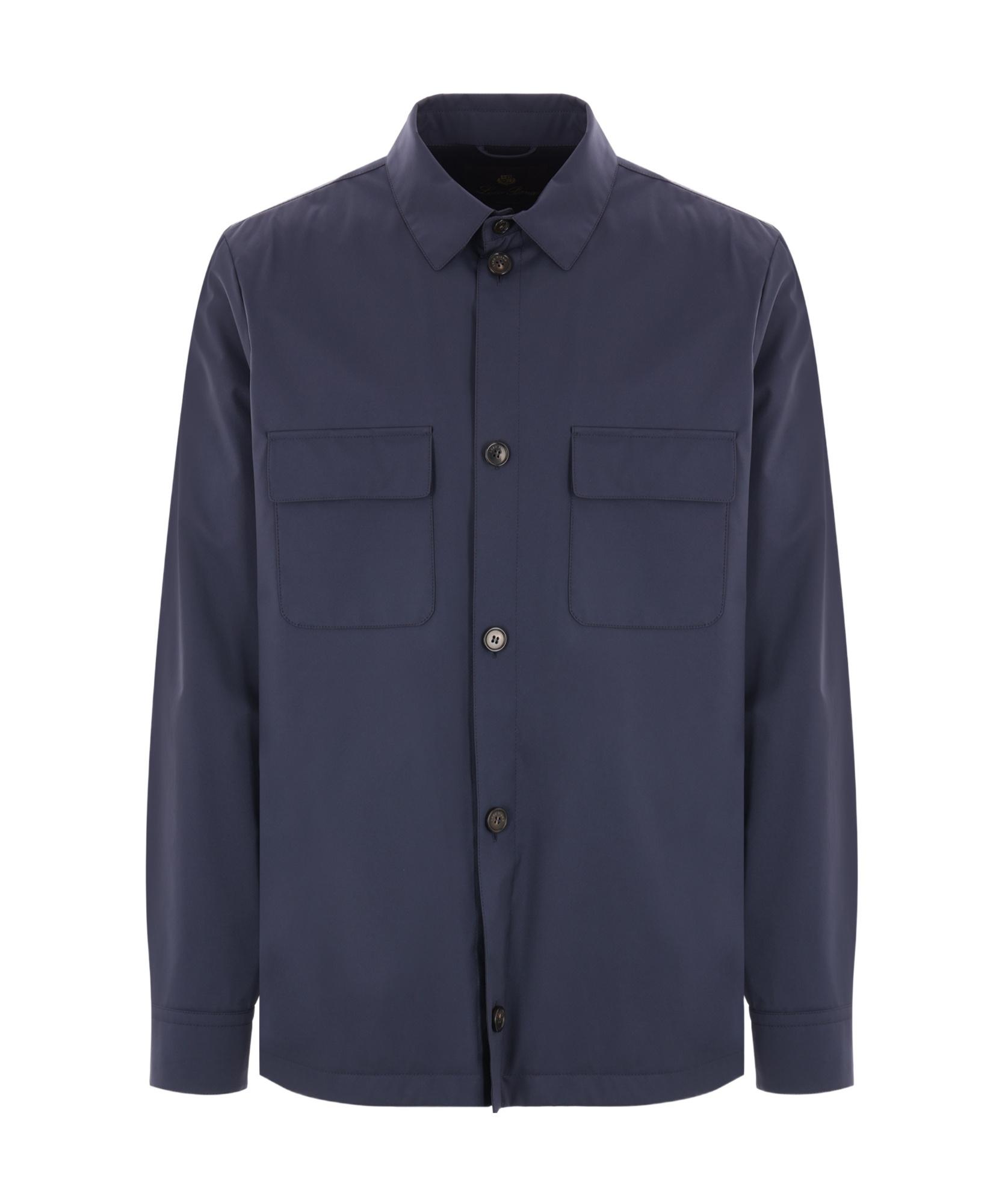 LORO PIANA Size L White & Blue Window Pane Cotton Button Down Long Sleeve Shirt