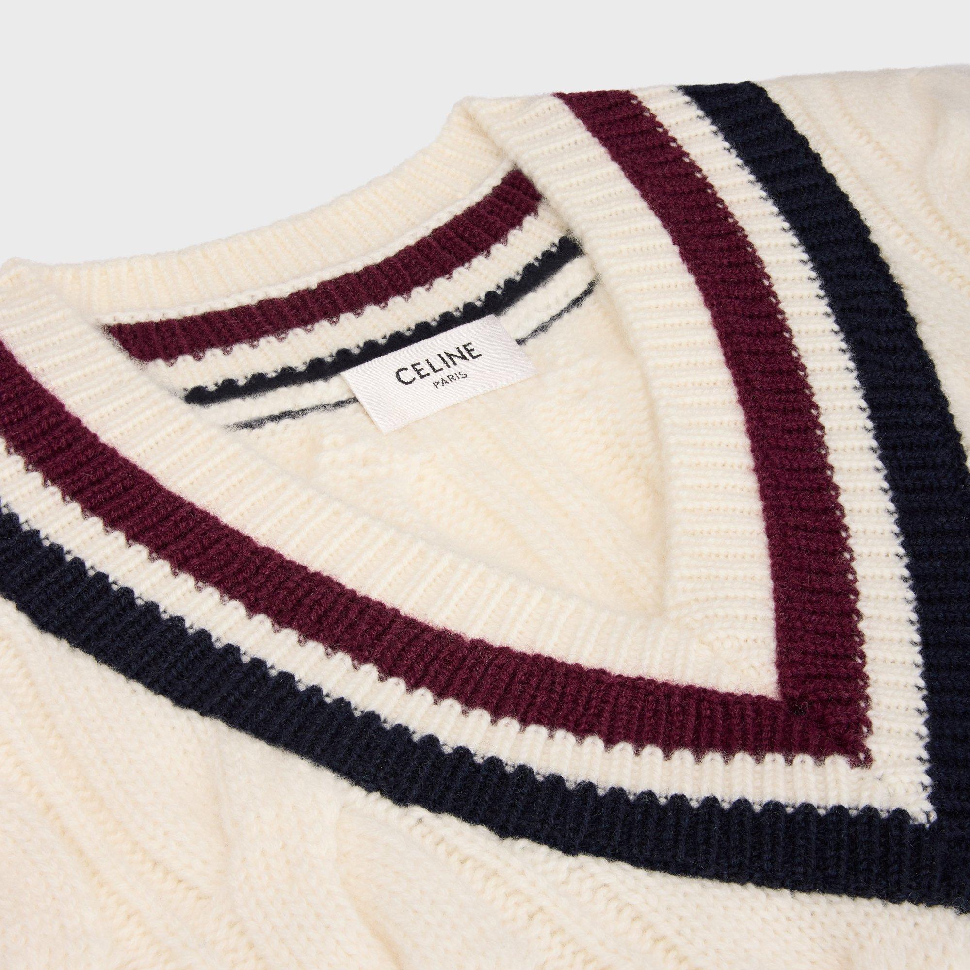 Celine Triomphe V-Neck Cable-Knit in Natural for Men | Lyst