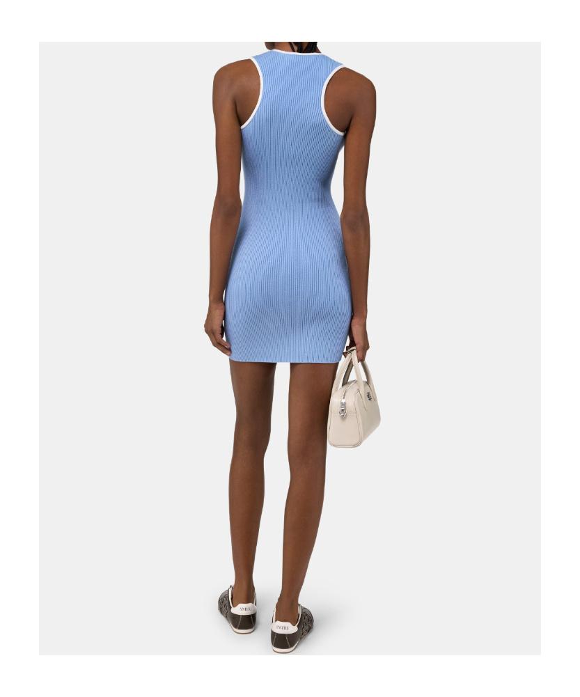 womens dresses blue String Shoulder Solid Blue Women's Dress Large