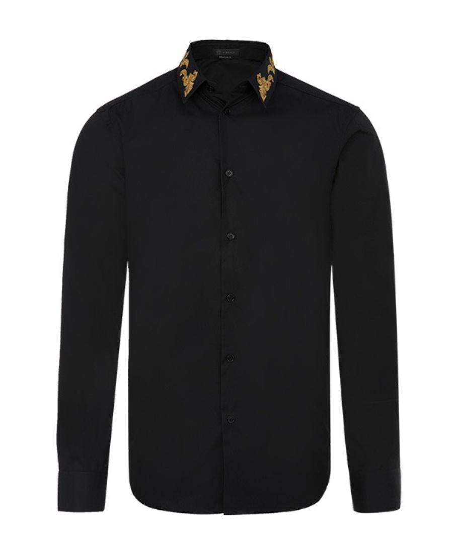 Versace Embroidered Collar Shirt in Black for Men | Lyst