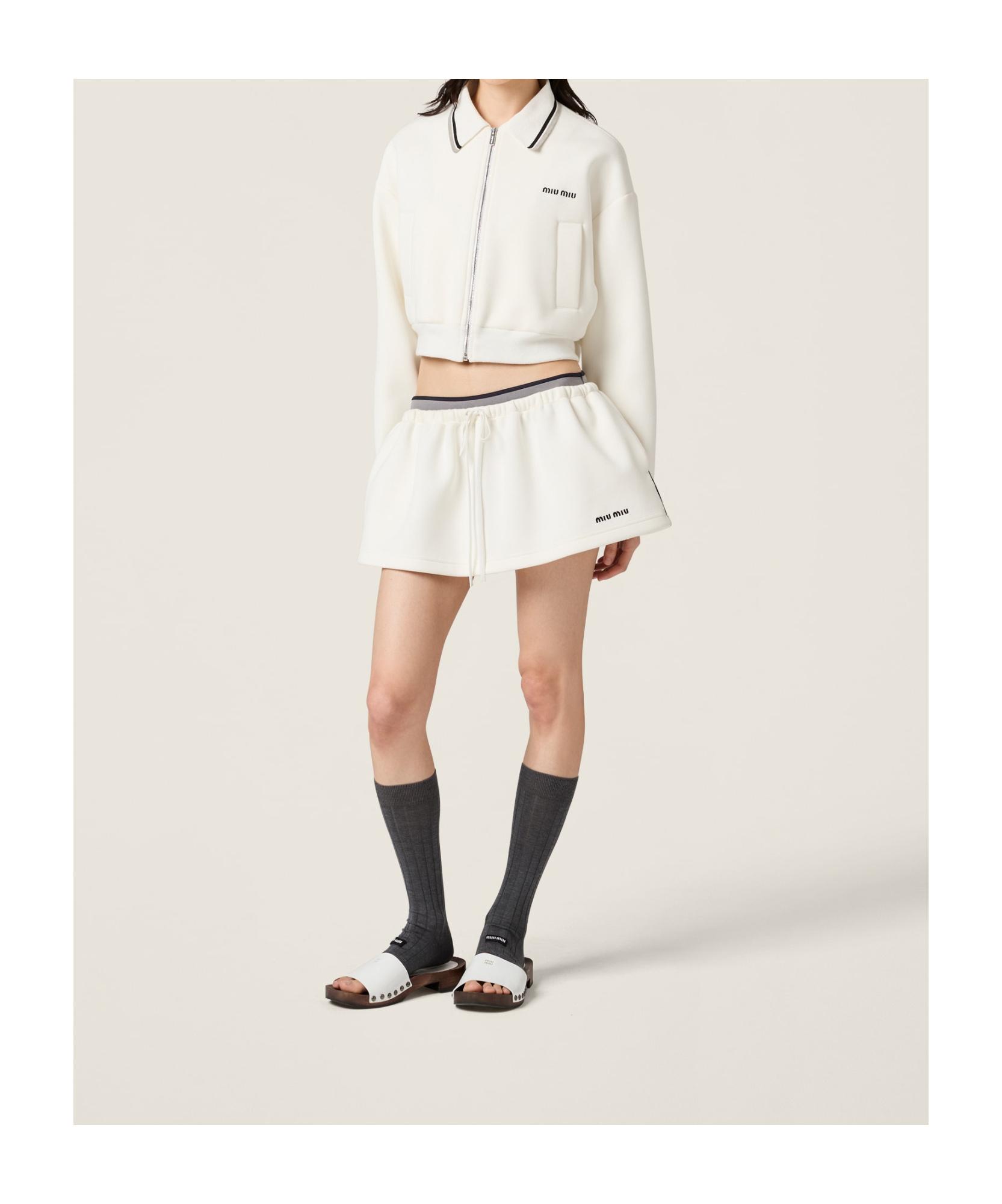 Miu Miu Zipped Cropped Piquet Jacket in White | Lyst
